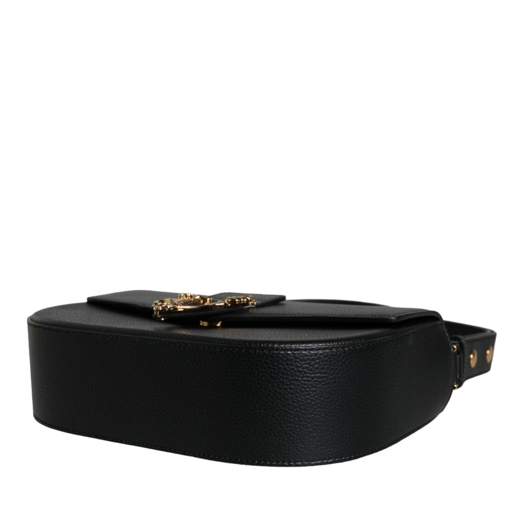 Versace Black Grainy Calf Leather Logo Crossbody Shoulder Bag
