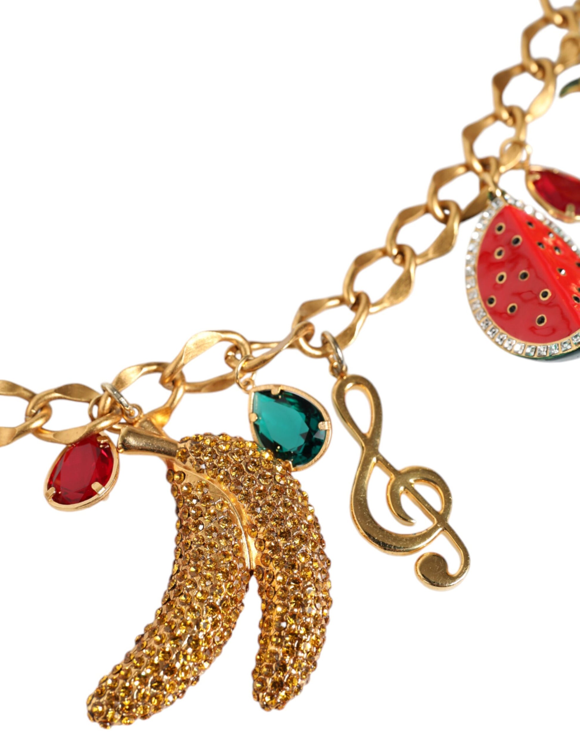 Dolce & Gabbana Gold Tone Brass Fruity Crystal Embellished Waist Chain Belt Dolce & Gabbana