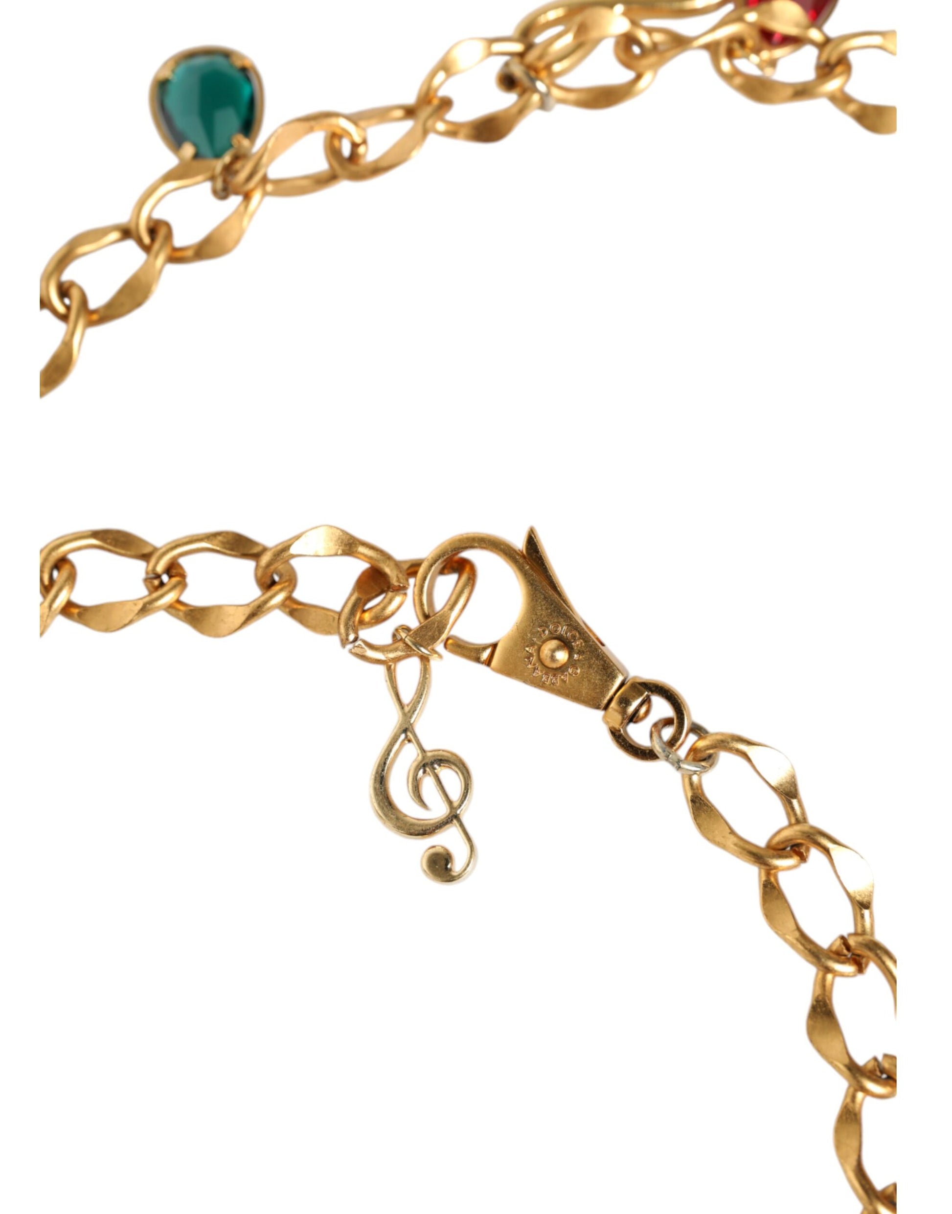 Dolce & Gabbana Gold Tone Brass Fruity Crystal Embellished Waist Chain Belt Dolce & Gabbana