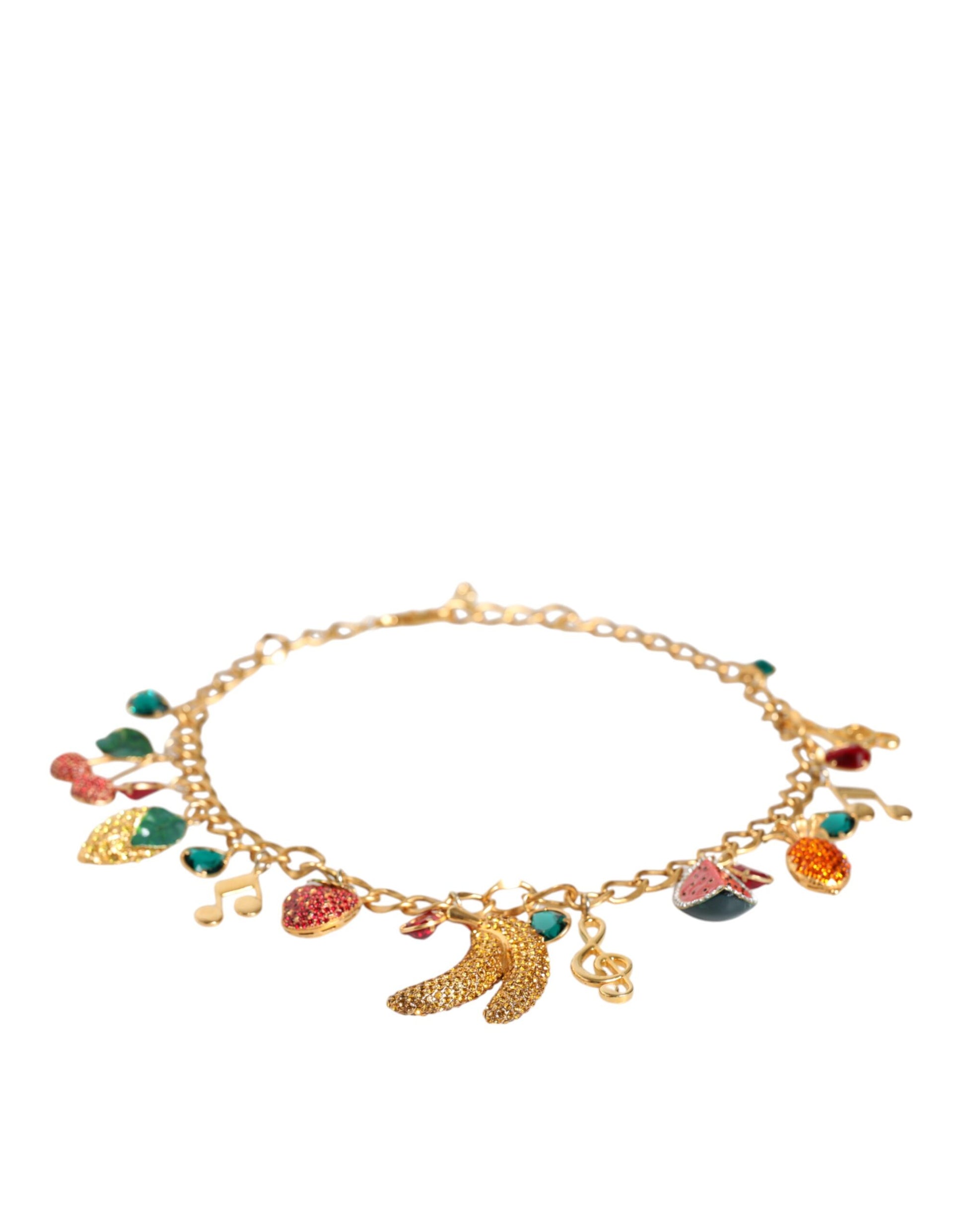Dolce & Gabbana Gold Tone Brass Fruity Crystal Embellished Waist Chain Belt Dolce & Gabbana