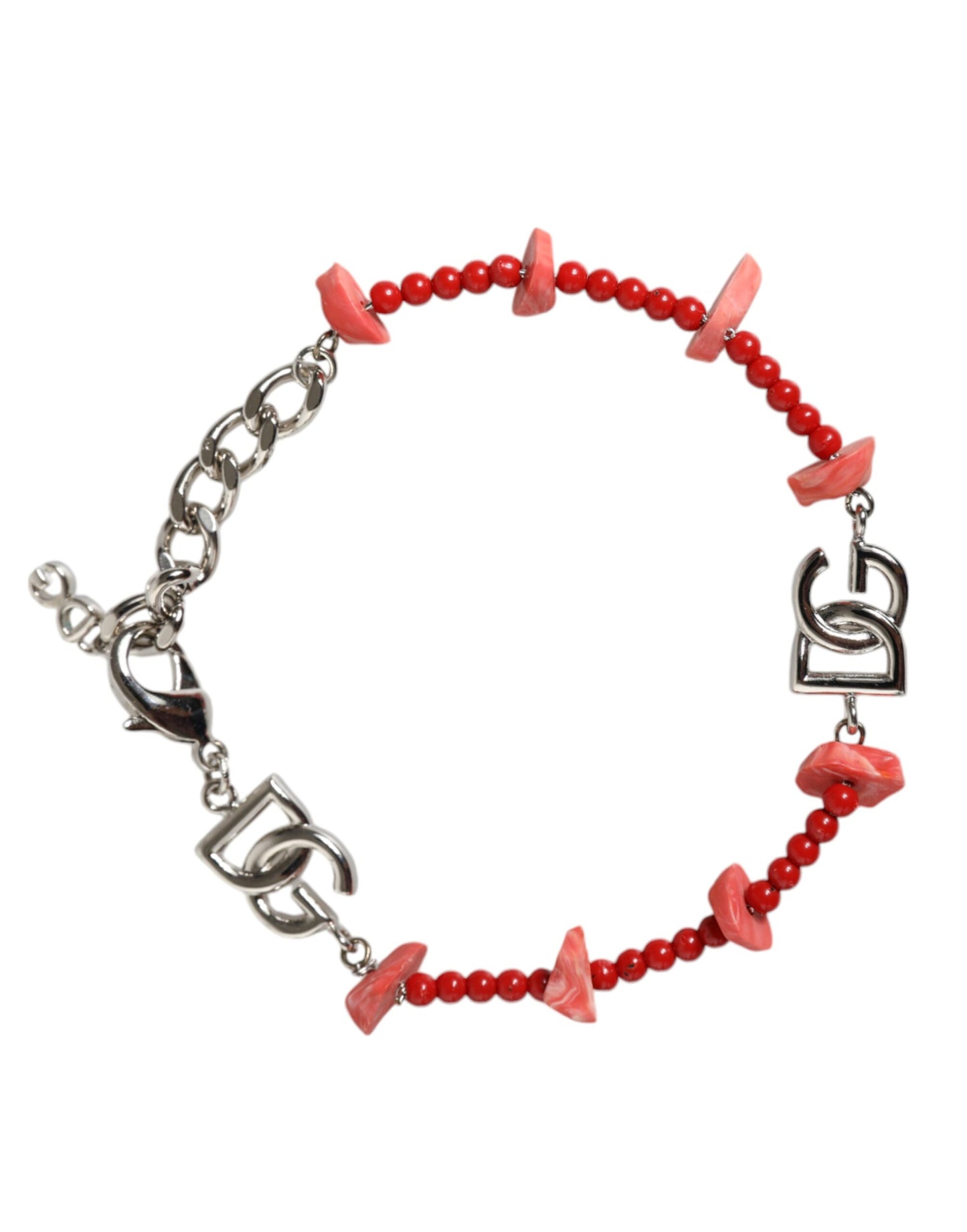 Dolce & Gabbana Silver Tone Brass Beaded Resin DG Logo Chain Bracelet Dolce & Gabbana