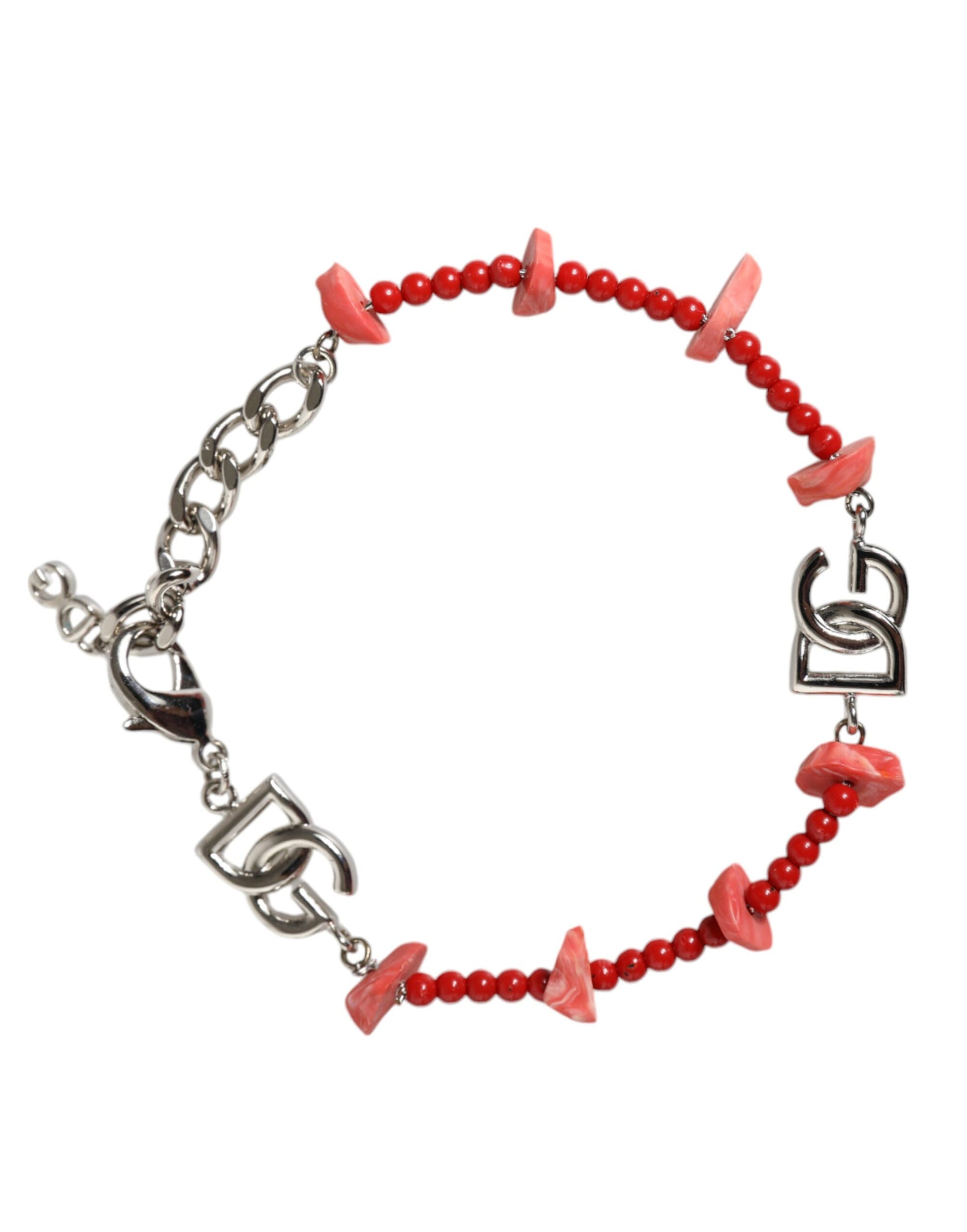 Dolce & Gabbana Silver Tone Brass Beaded Resin DG Logo Chain Bracelet Dolce & Gabbana