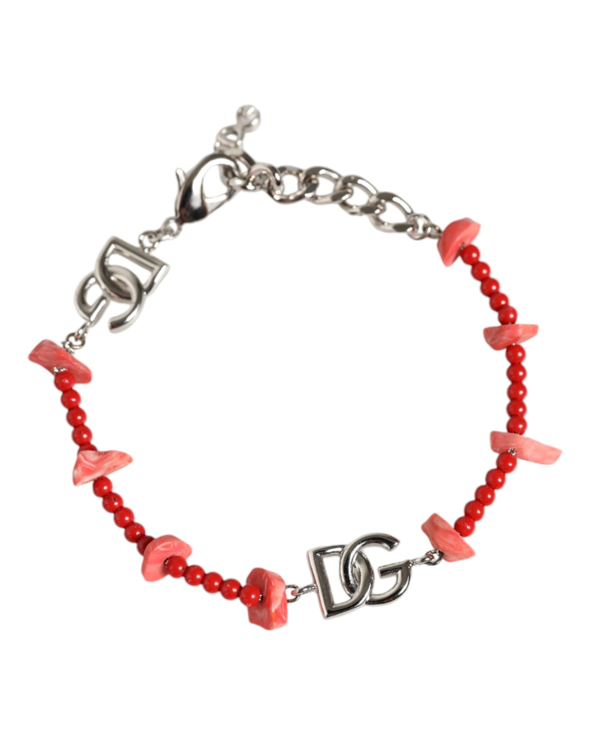 Dolce & Gabbana Silver Tone Brass Beaded Resin DG Logo Chain Bracelet Dolce & Gabbana