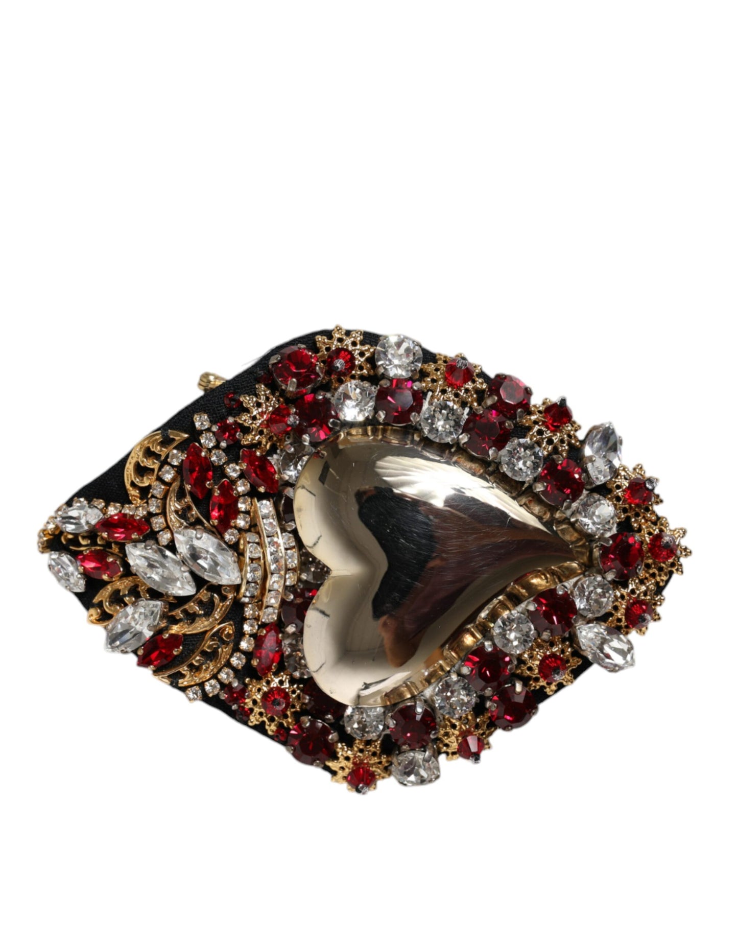Dolce & Gabbana Gold Tone Brass Sacred Heart Crystal Embellished Brooch Dolce & Gabbana