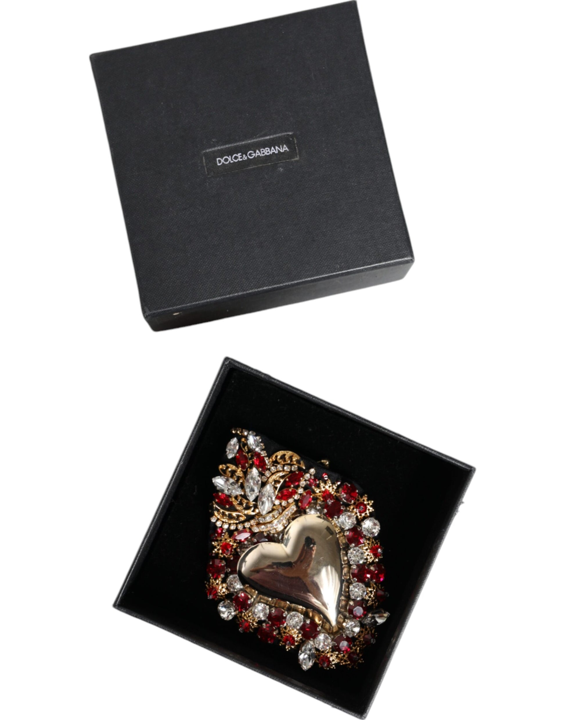 Dolce & Gabbana Gold Tone Brass Sacred Heart Crystal Embellished Brooch Dolce & Gabbana