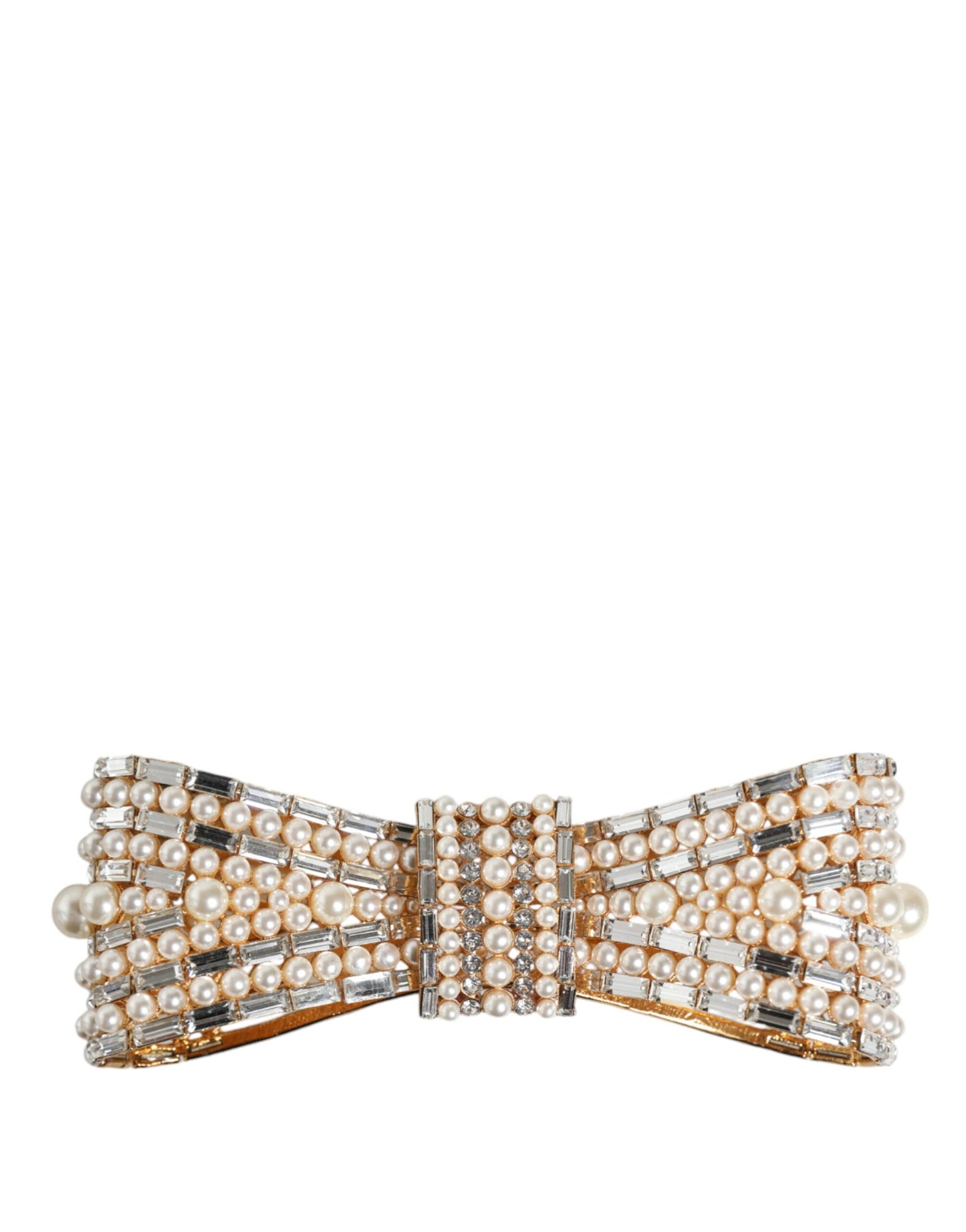 Dolce & Gabbana Gold Tone Brass Bow Crystal FauxPearl Embellished Brooch Dolce & Gabbana