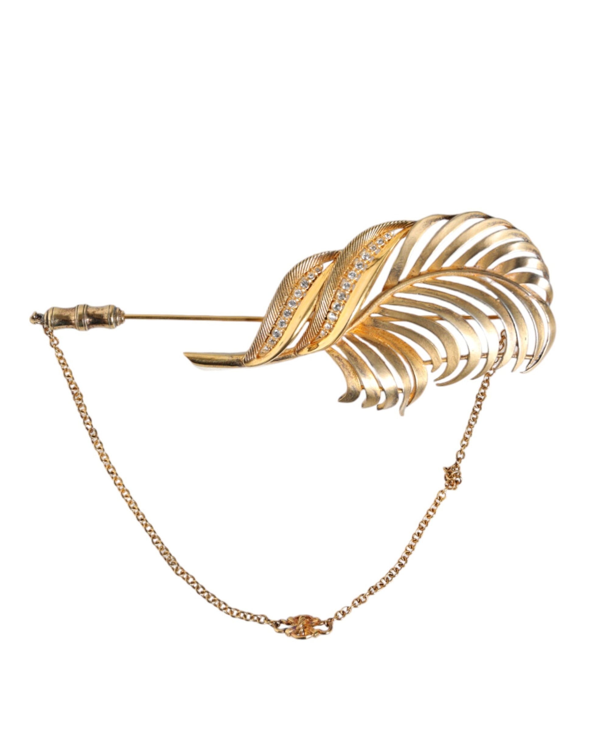 Dolce & Gabbana Gold Tone 925 Sterling Silver Leaf Crystal Chain Brooch Dolce & Gabbana