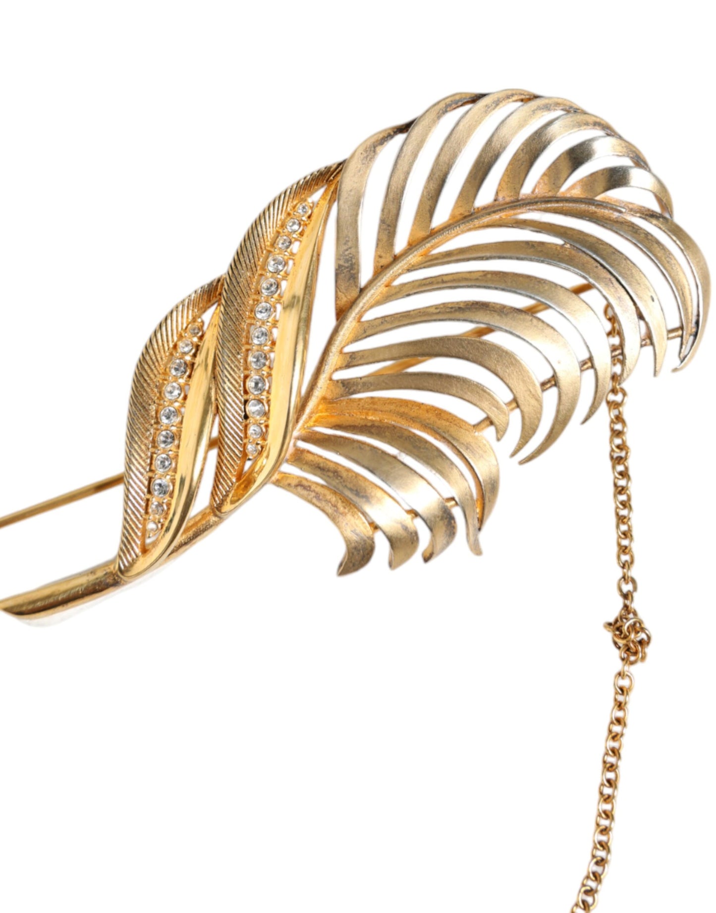 Dolce & Gabbana Gold Tone 925 Sterling Silver Leaf Crystal Chain Brooch Dolce & Gabbana