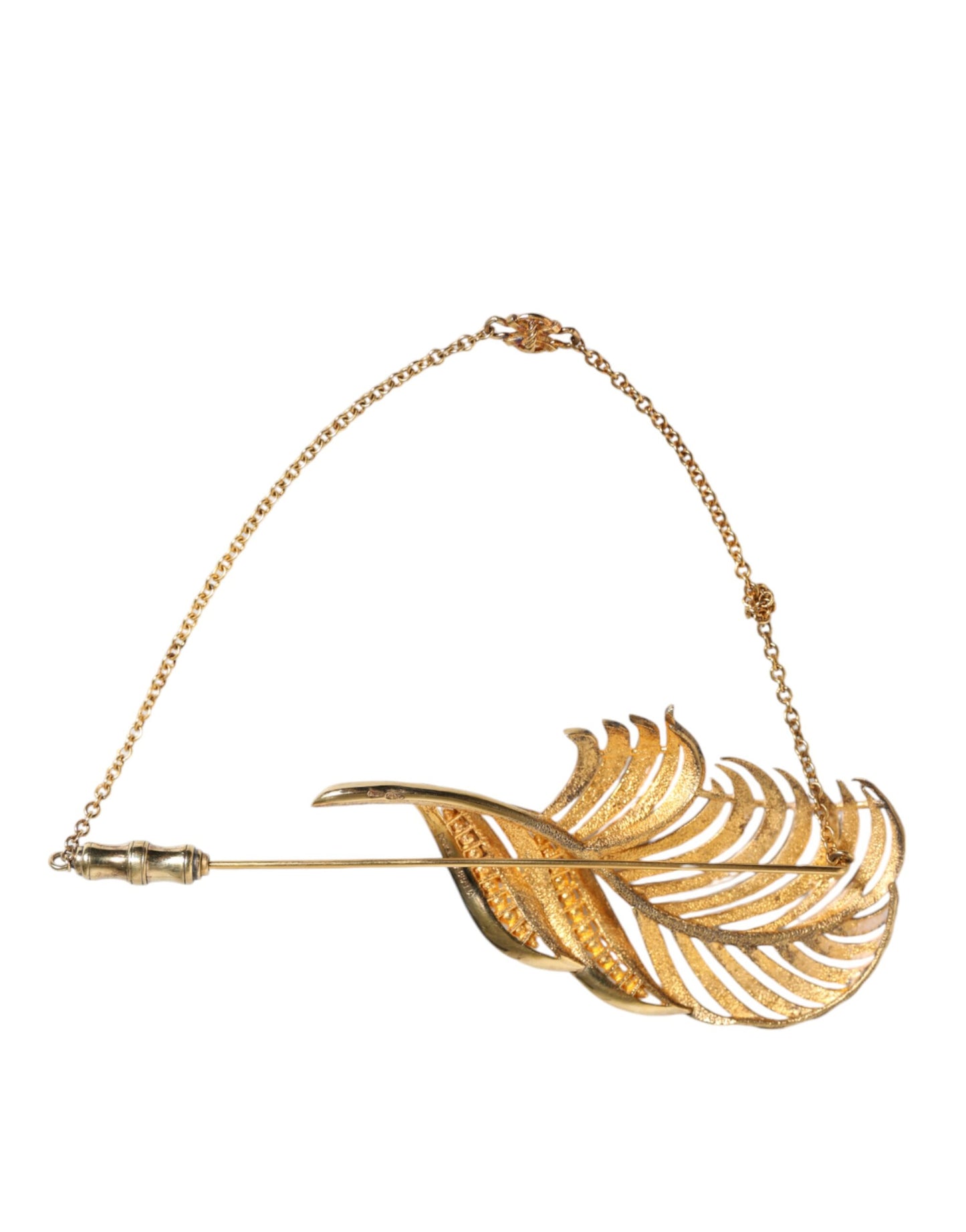 Dolce & Gabbana Gold Tone 925 Sterling Silver Leaf Crystal Chain Brooch Dolce & Gabbana