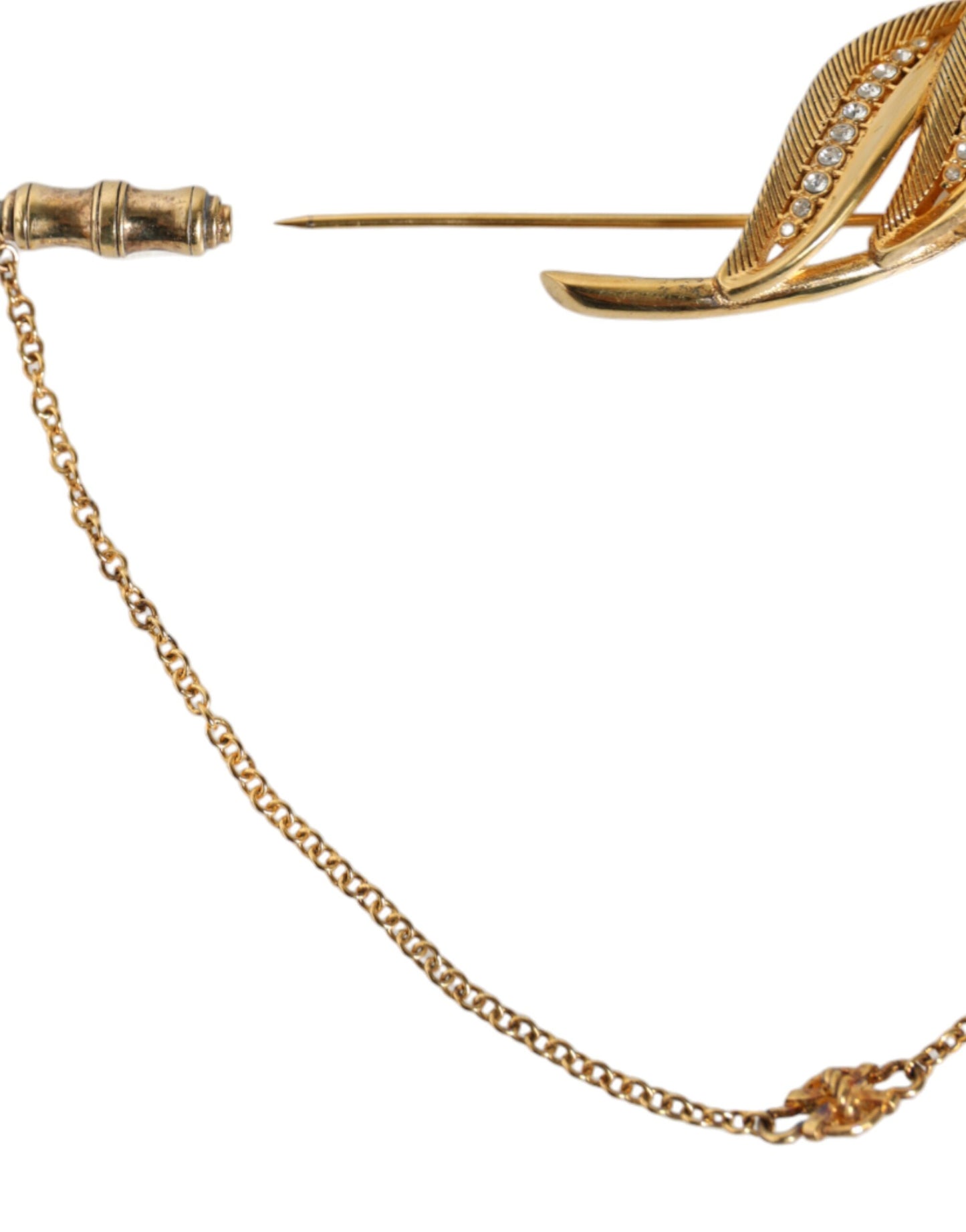 Dolce & Gabbana Gold Tone 925 Sterling Silver Leaf Crystal Chain Brooch Dolce & Gabbana