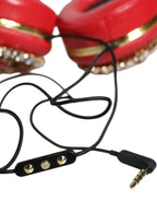 Dolce & Gabbana Red Nappa Leather Floral Crystal Headphone