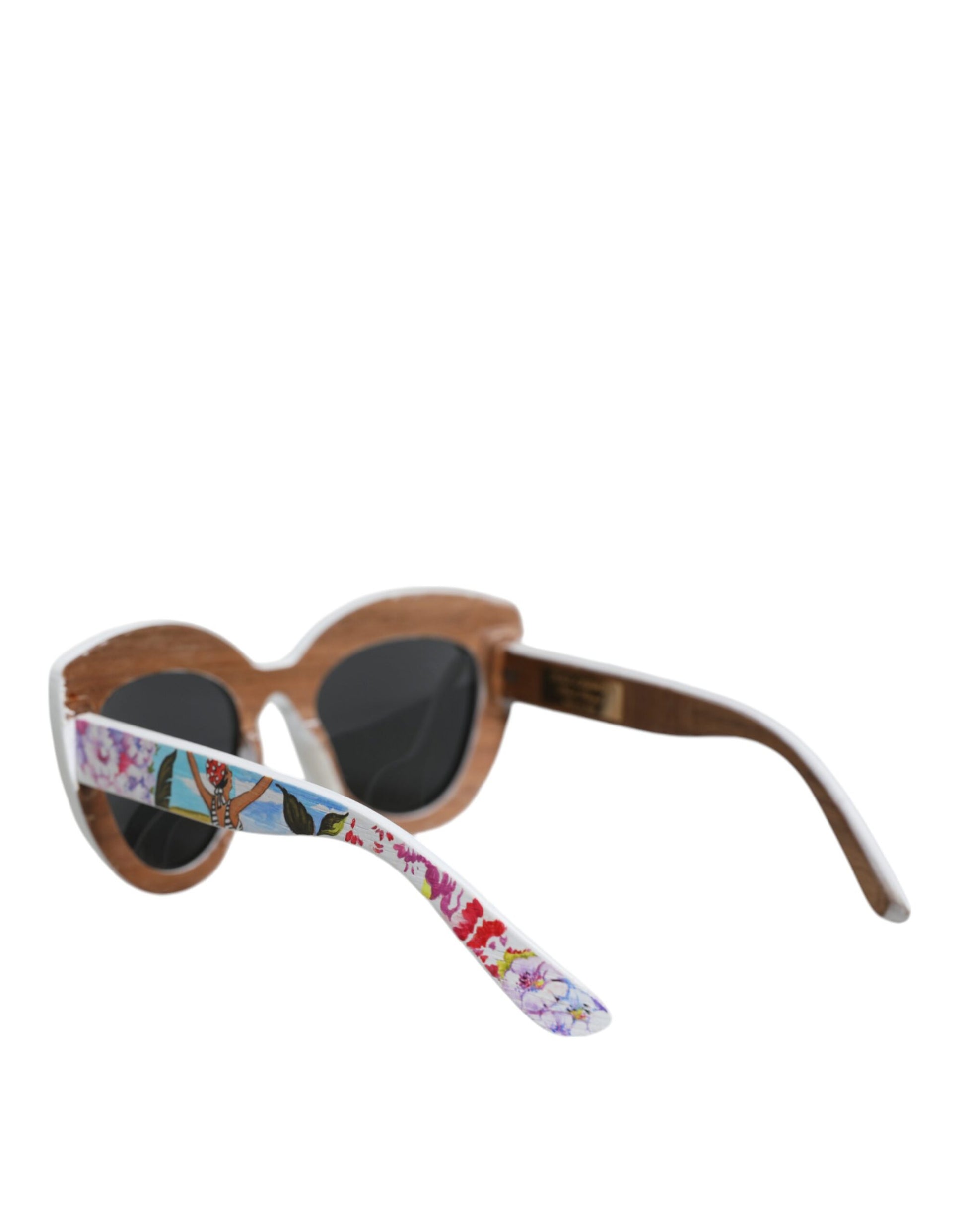 Dolce & Gabbana Multicolor Wood Crystal Brass Frame Floral Hand Paint Sunglasses Dolce & Gabbana