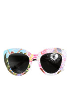 Dolce & Gabbana Multicolor Wood Crystal Brass Frame Floral Hand Paint Sunglasses