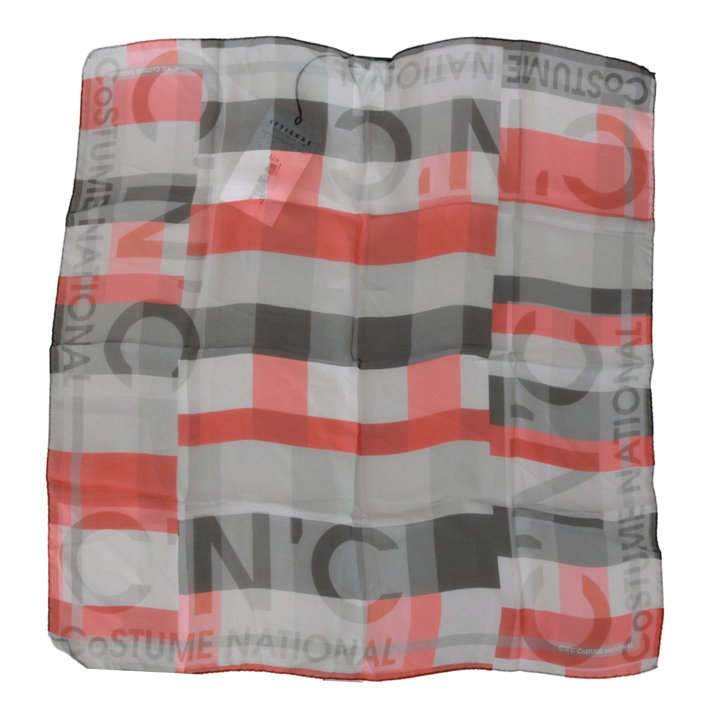 Costume National Gray Red 100% Silk Branded Scarf Costume National