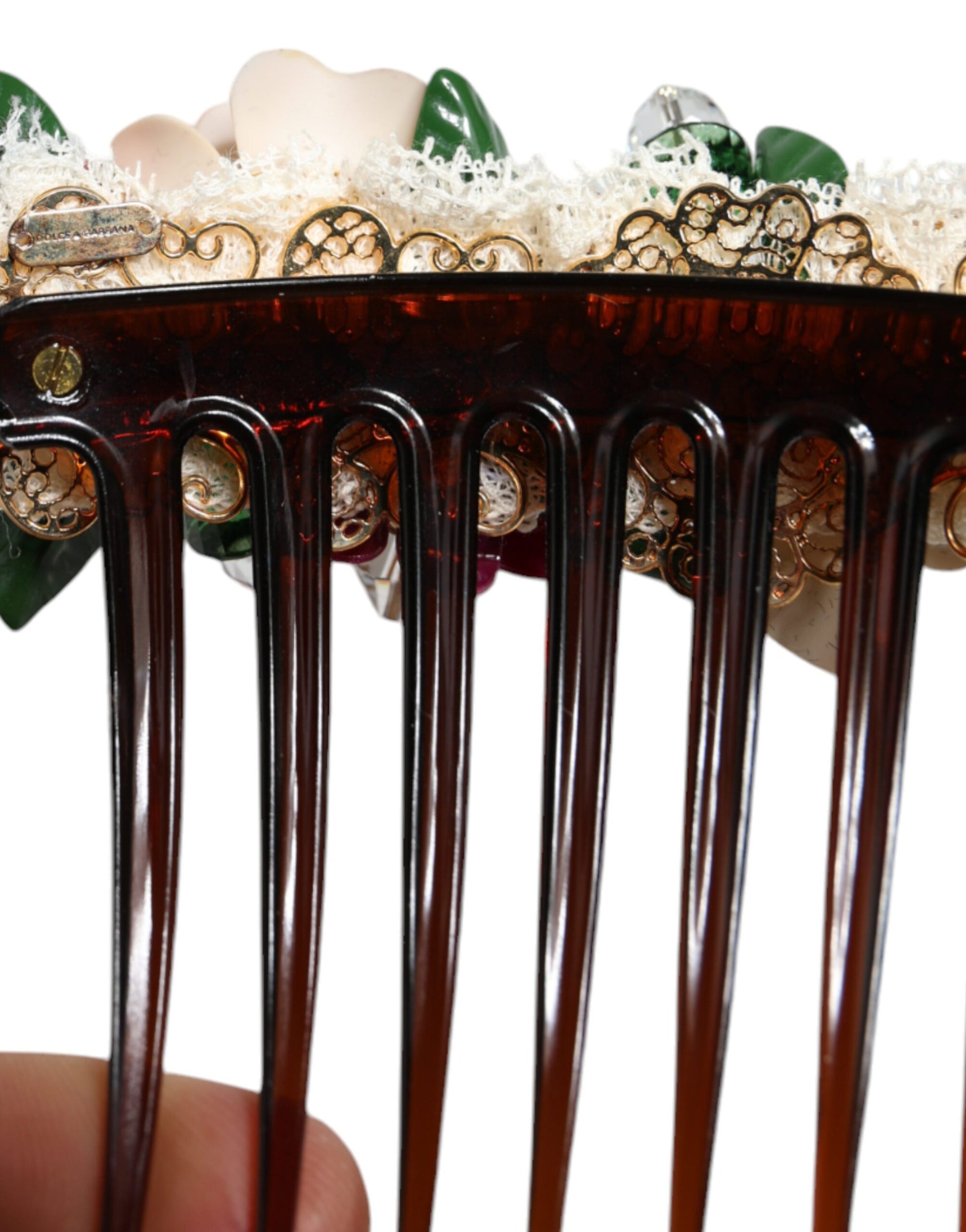 Dolce & Gabbana Brown Plastic Crystal Floral Women Hair Comb Dolce & Gabbana