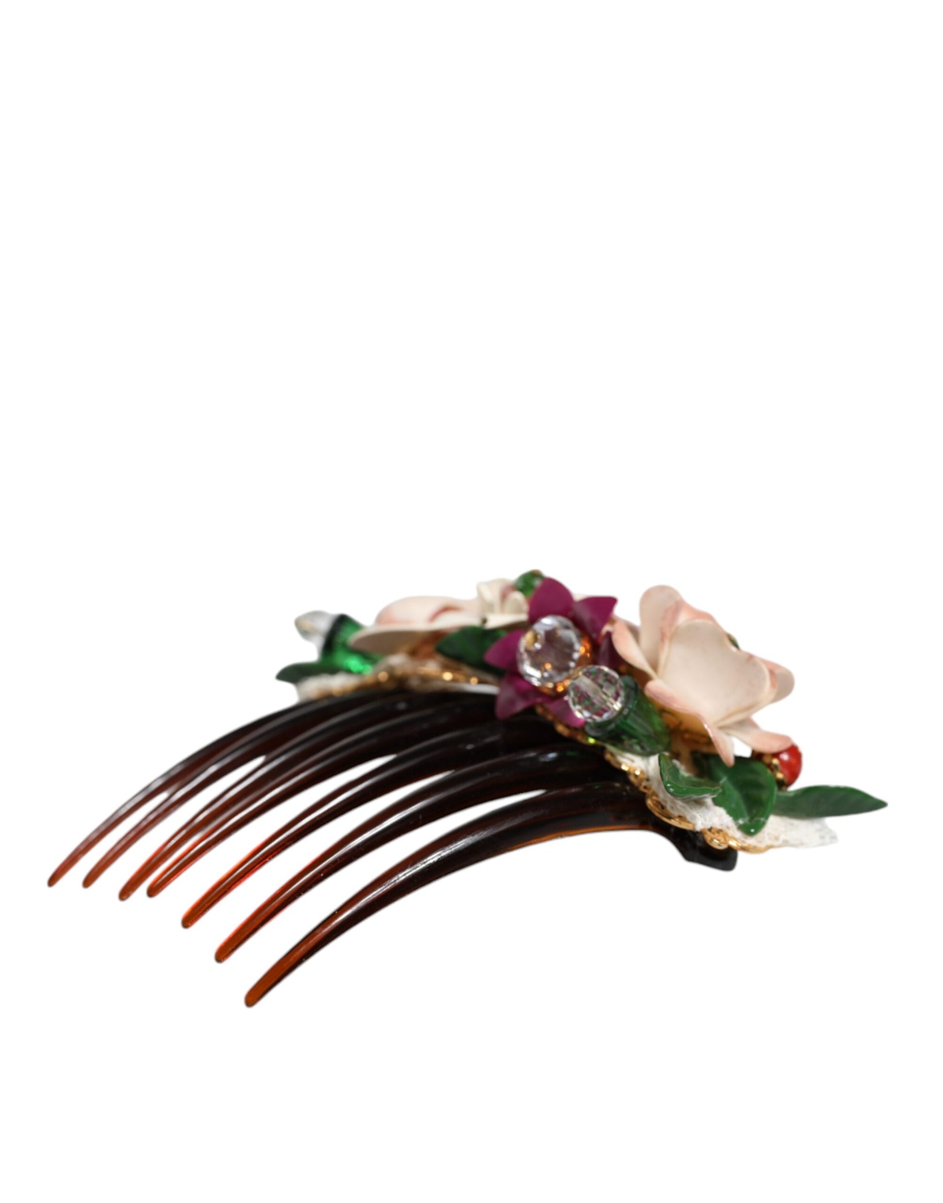 Dolce & Gabbana Brown Plastic Crystal Floral Women Hair Comb Dolce & Gabbana