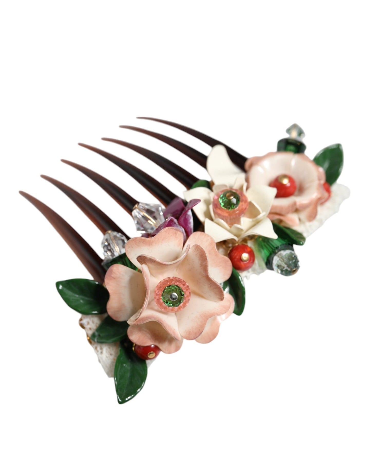 Dolce & Gabbana Brown Plastic Crystal Floral Women Hair Comb Dolce & Gabbana