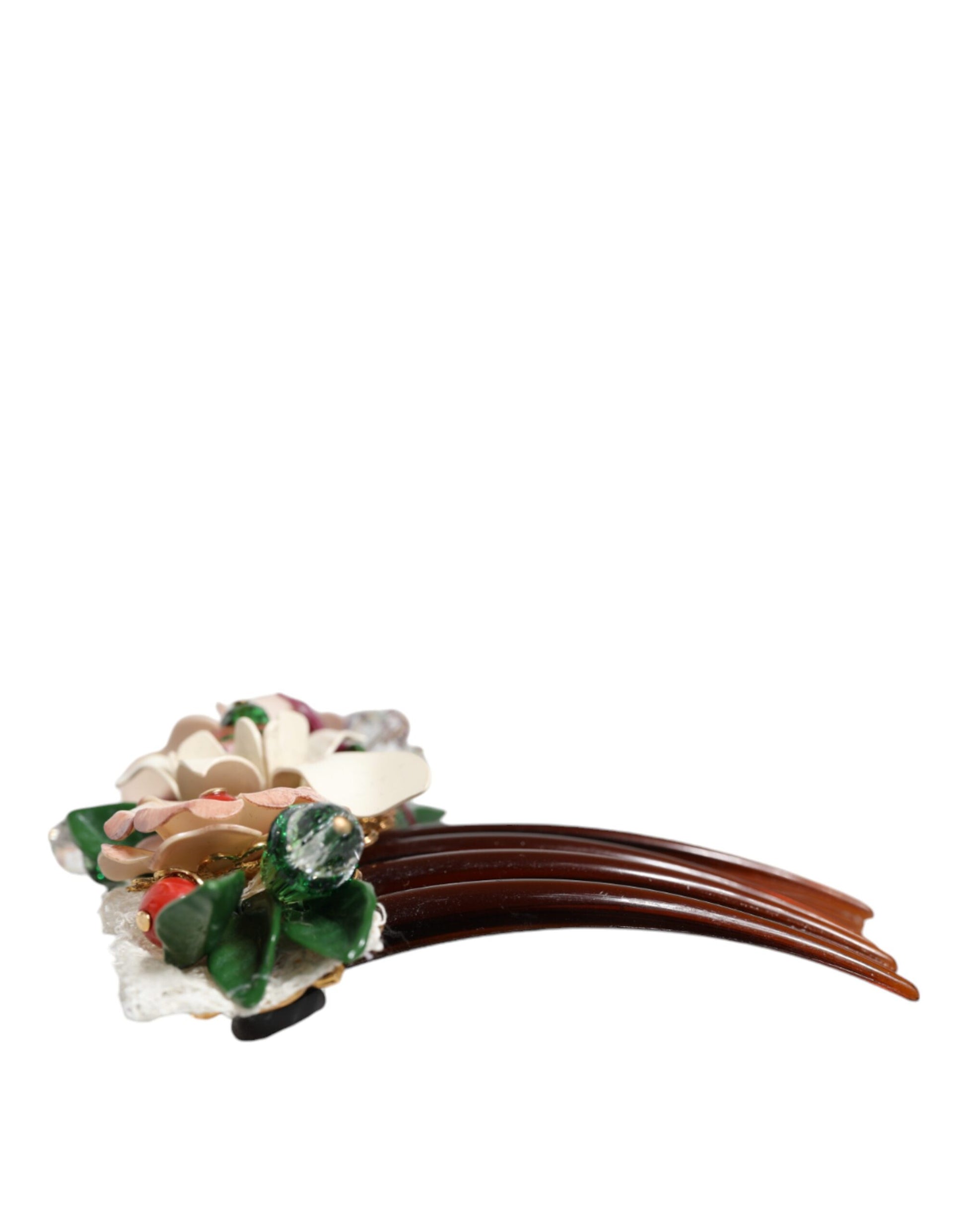 Dolce & Gabbana Brown Plastic Crystal Floral Women Hair Comb Dolce & Gabbana