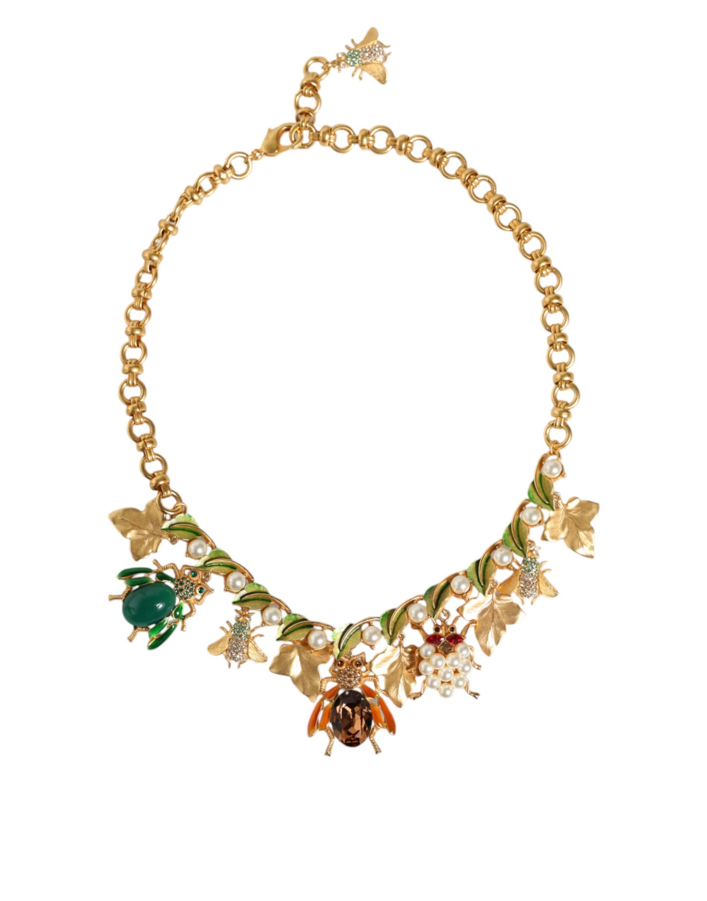 Dolce & Gabbana Gold Brass Crystal Bug Charm Pendant Statement Necklace Dolce & Gabbana