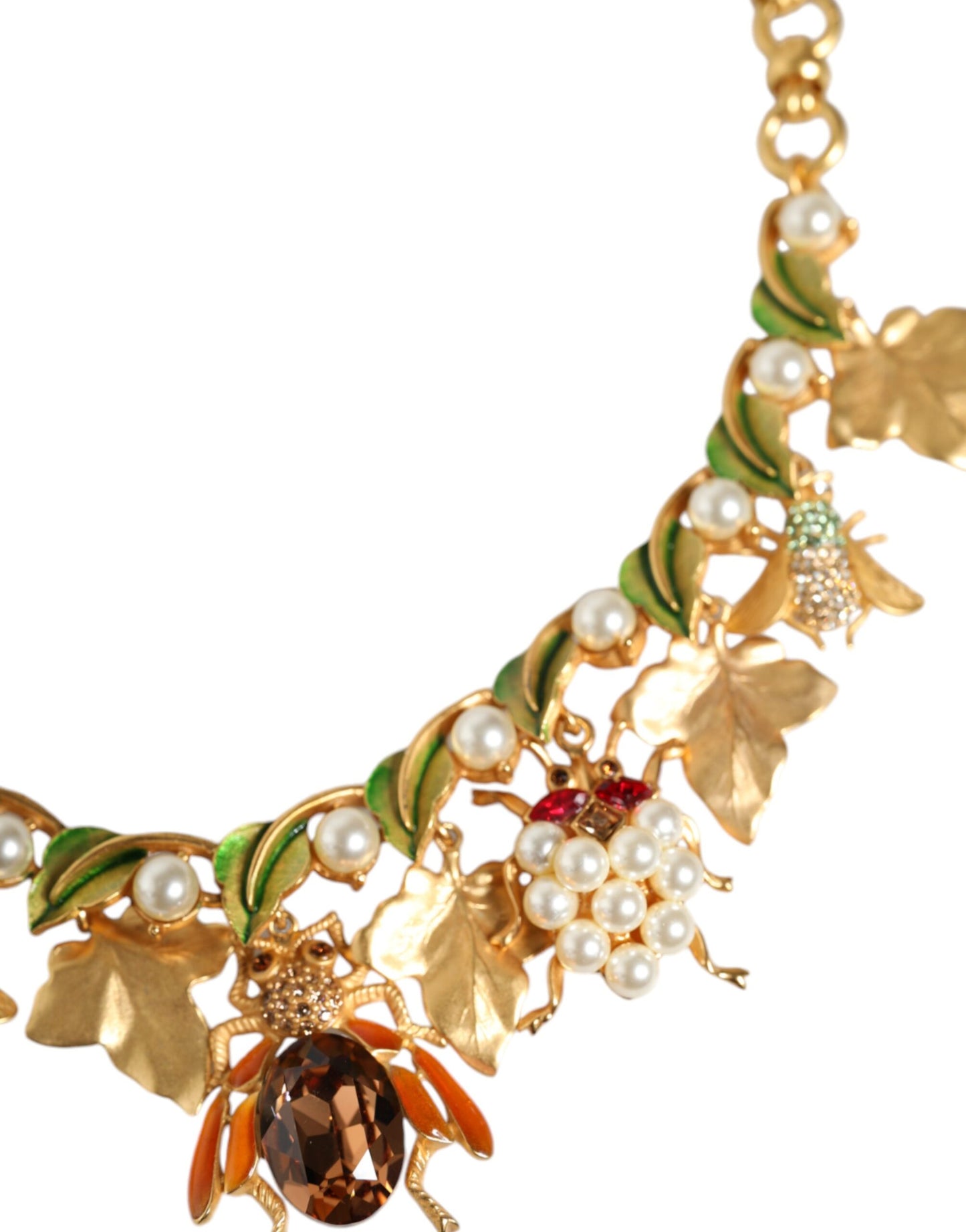 Dolce & Gabbana Gold Brass Crystal Bug Charm Pendant Statement Necklace Dolce & Gabbana