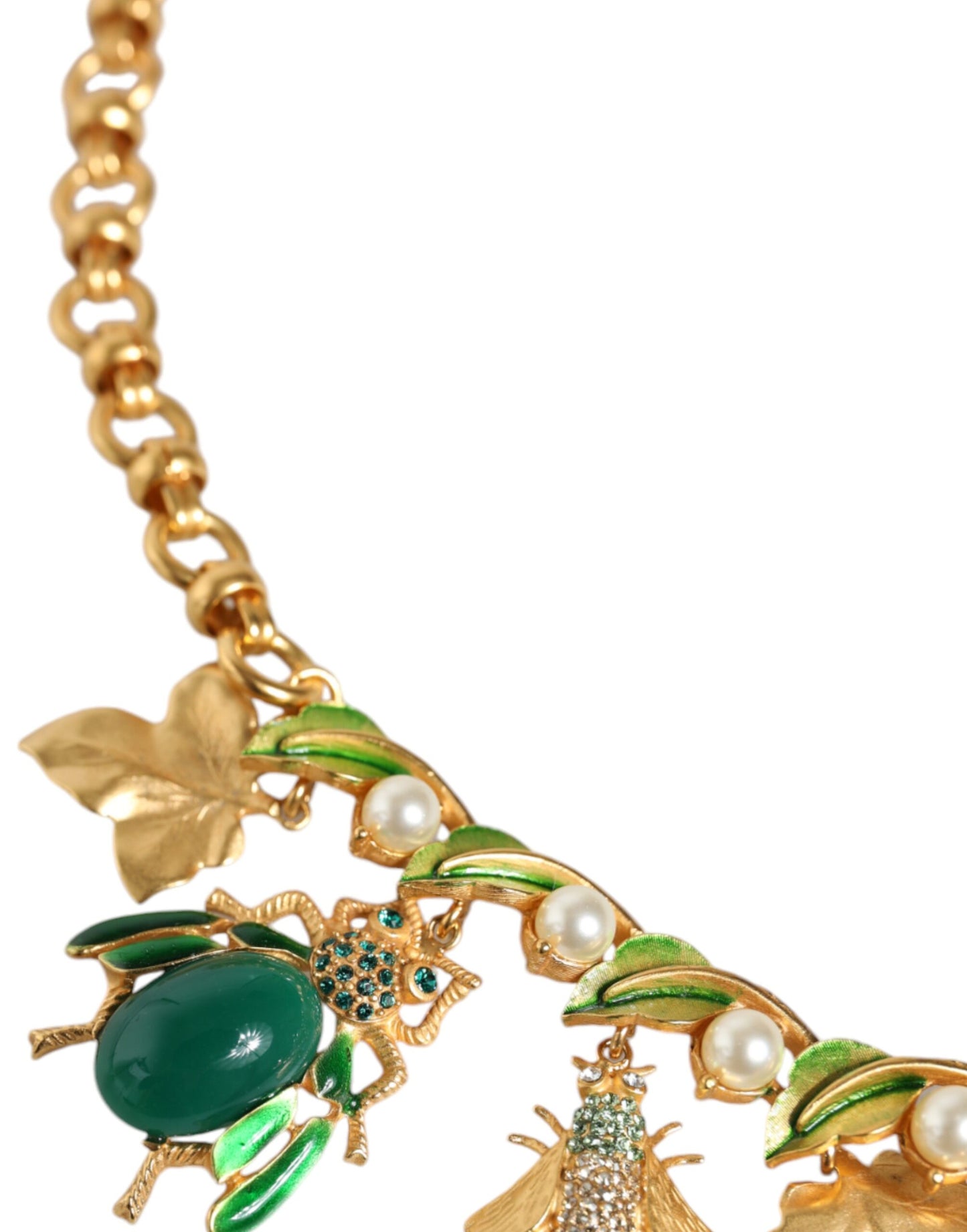 Dolce & Gabbana Gold Brass Crystal Bug Charm Pendant Statement Necklace Dolce & Gabbana