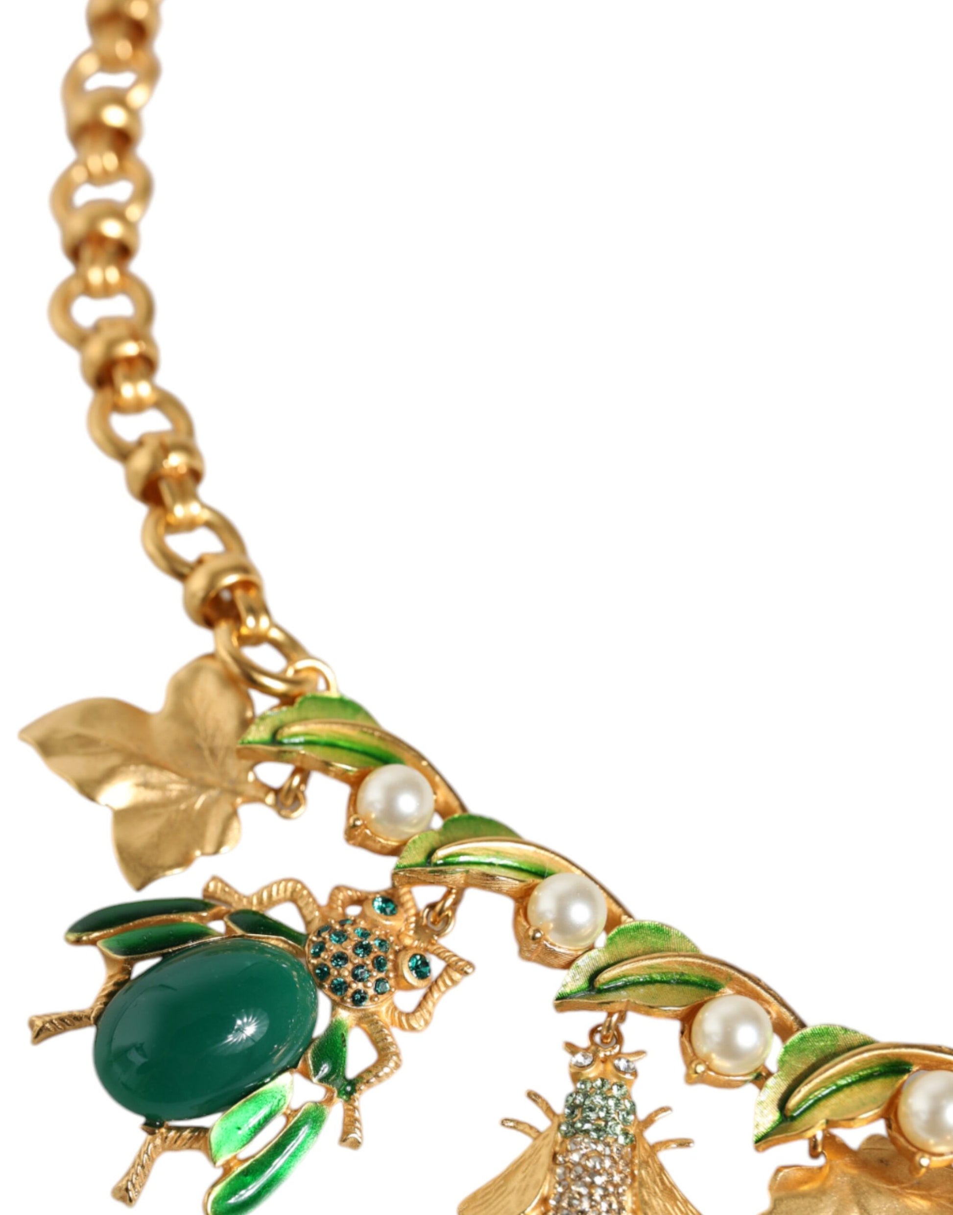 Dolce & Gabbana Gold Brass Crystal Bug Charm Pendant Statement Necklace Dolce & Gabbana