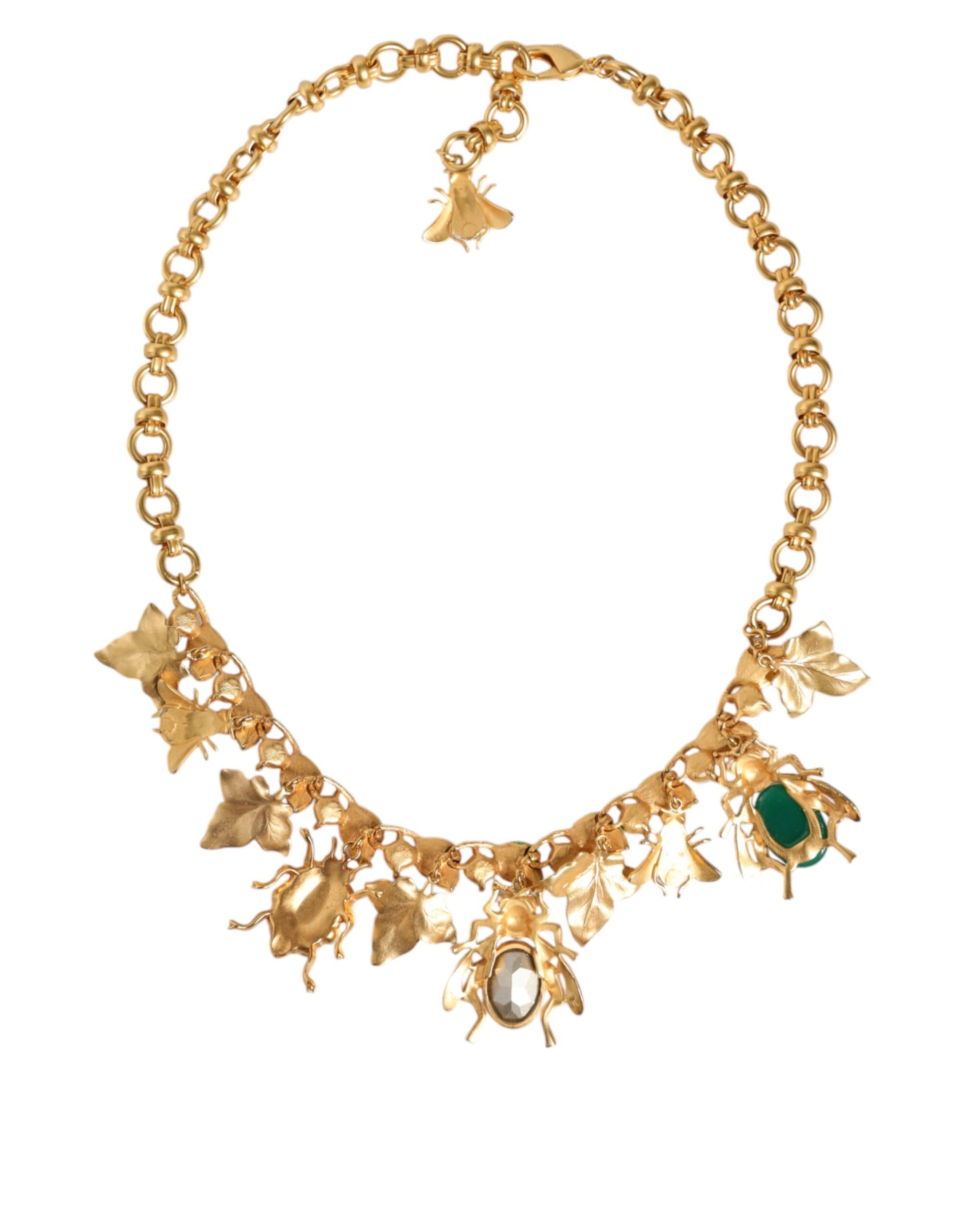 Dolce & Gabbana Gold Brass Crystal Bug Charm Pendant Statement Necklace Dolce & Gabbana