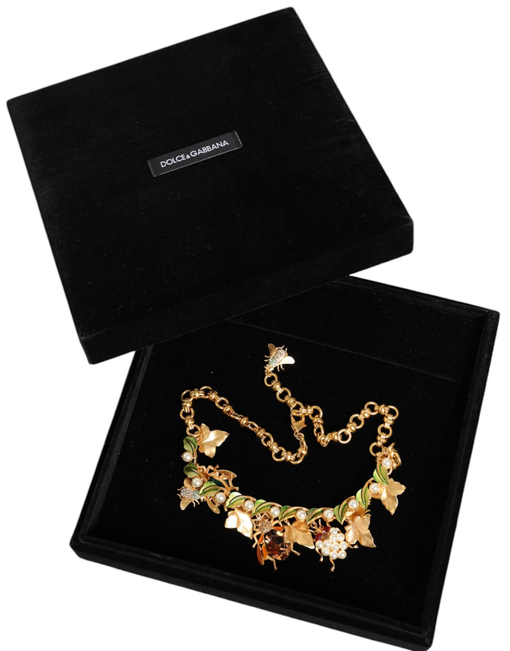 Dolce & Gabbana Gold Brass Crystal Bug Charm Pendant Statement Necklace Dolce & Gabbana
