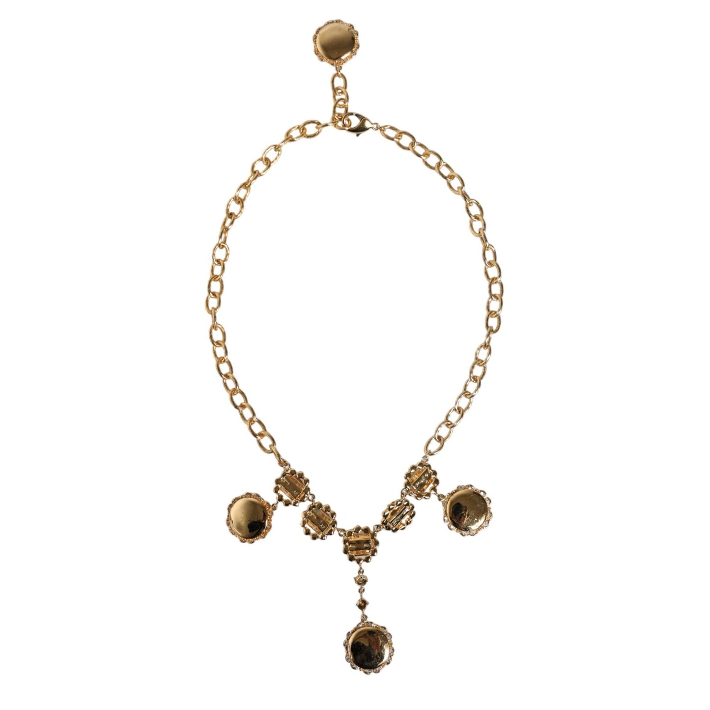 Dolce & Gabbana Gold Chain Brass Crystal Clock Statement Necklace