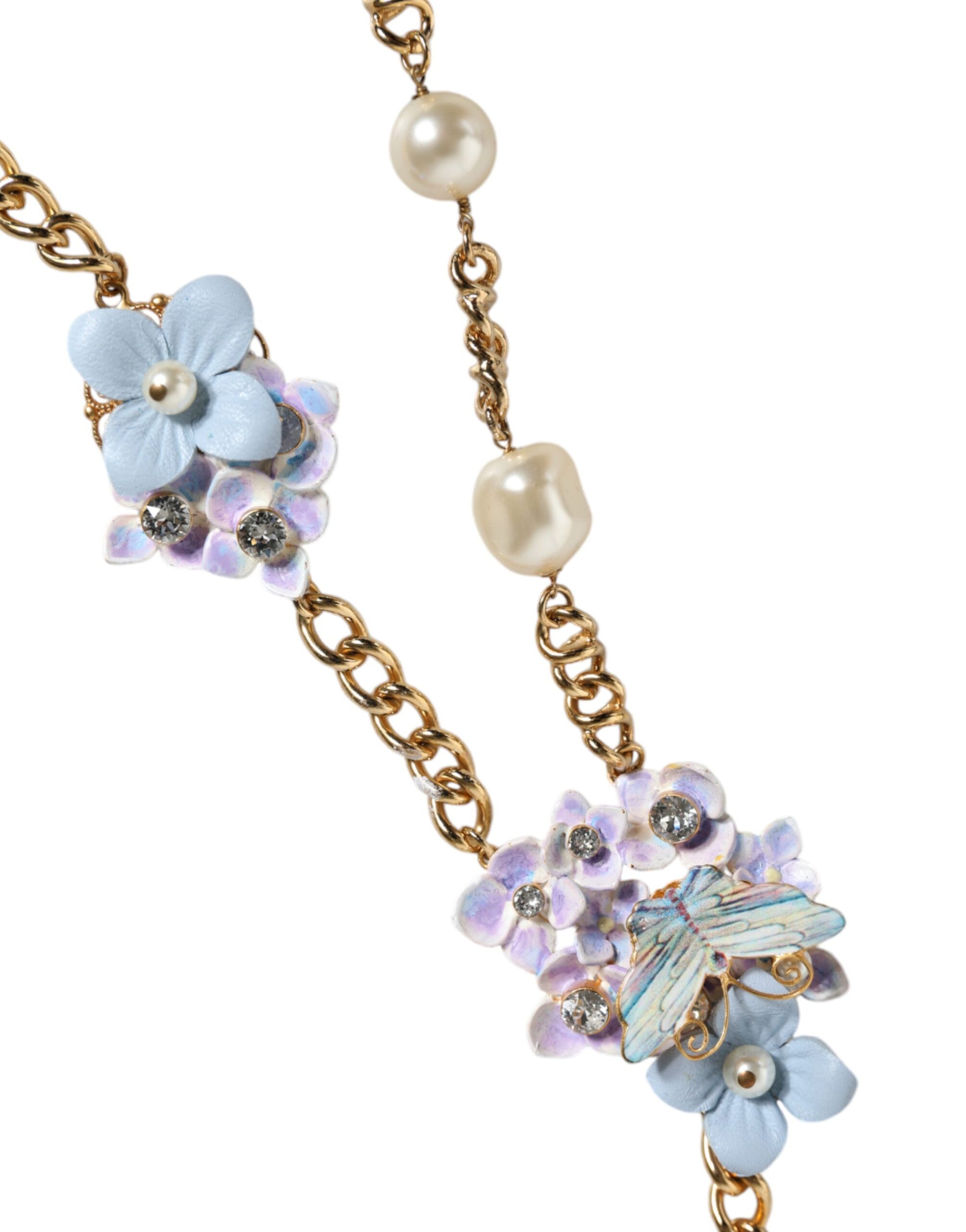 Dolce & Gabbana Gold Chain Brass Floral Layered Crystal Pearl Necklace Dolce & Gabbana