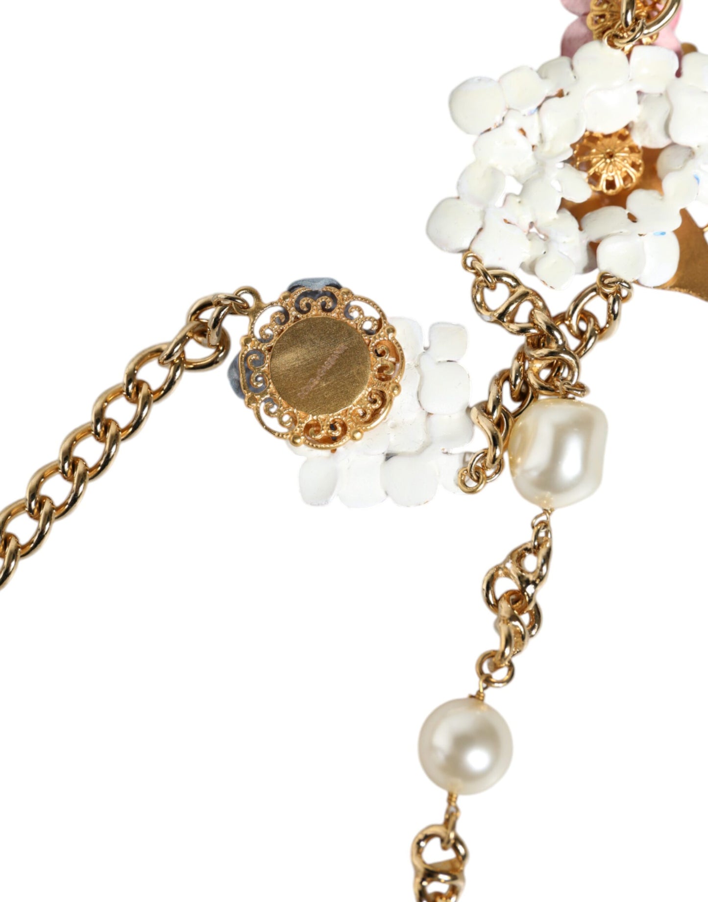 Dolce & Gabbana Gold Chain Brass Floral Layered Crystal Pearl Necklace Dolce & Gabbana