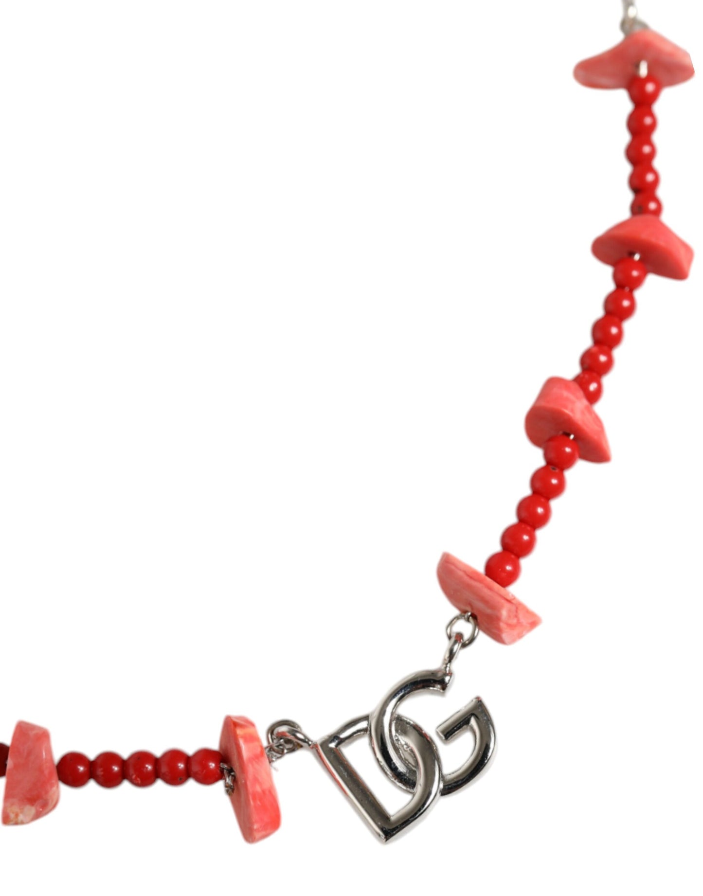 Dolce & Gabbana Silver Tone Brass Beaded Resin DG Logo Chain Necklace Dolce & Gabbana