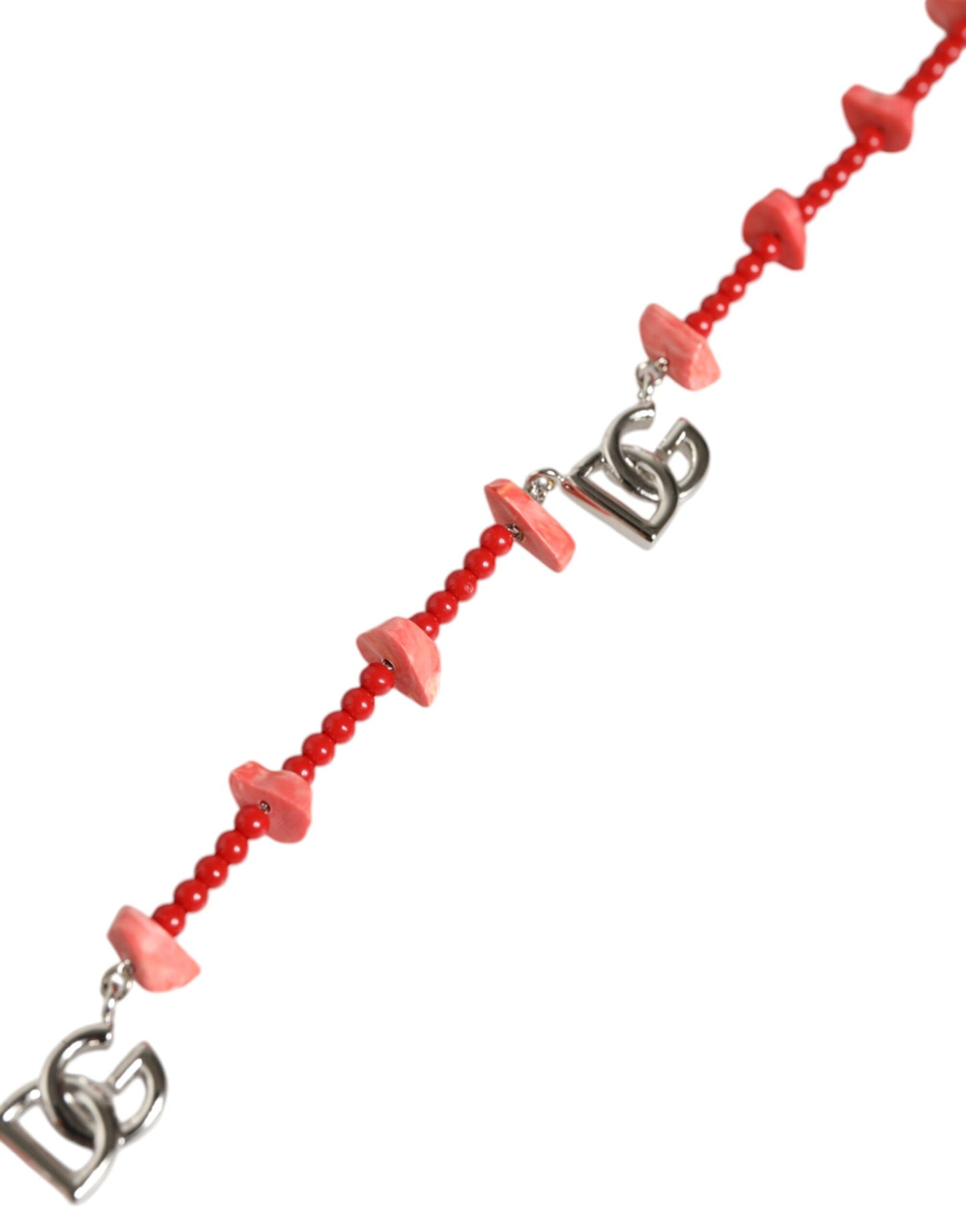 Dolce & Gabbana Silver Tone Brass Beaded Resin DG Logo Chain Necklace Dolce & Gabbana