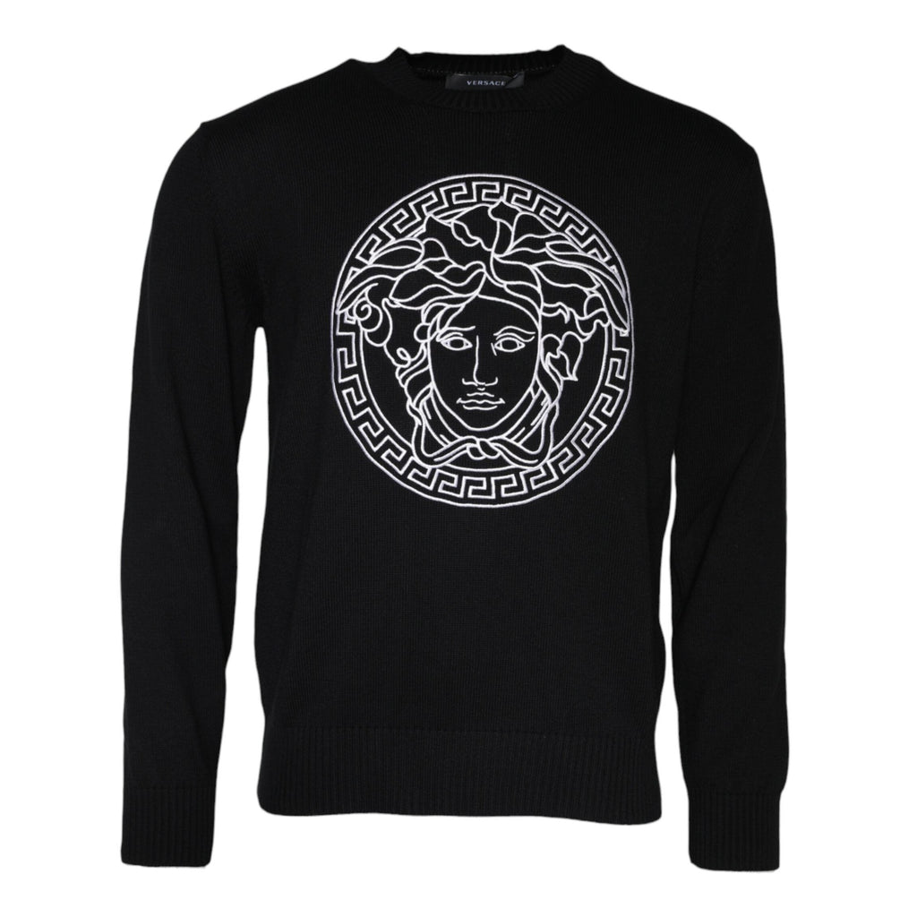 Versace Black Medusa Embroidery Crew Neck Pullover Sweater
