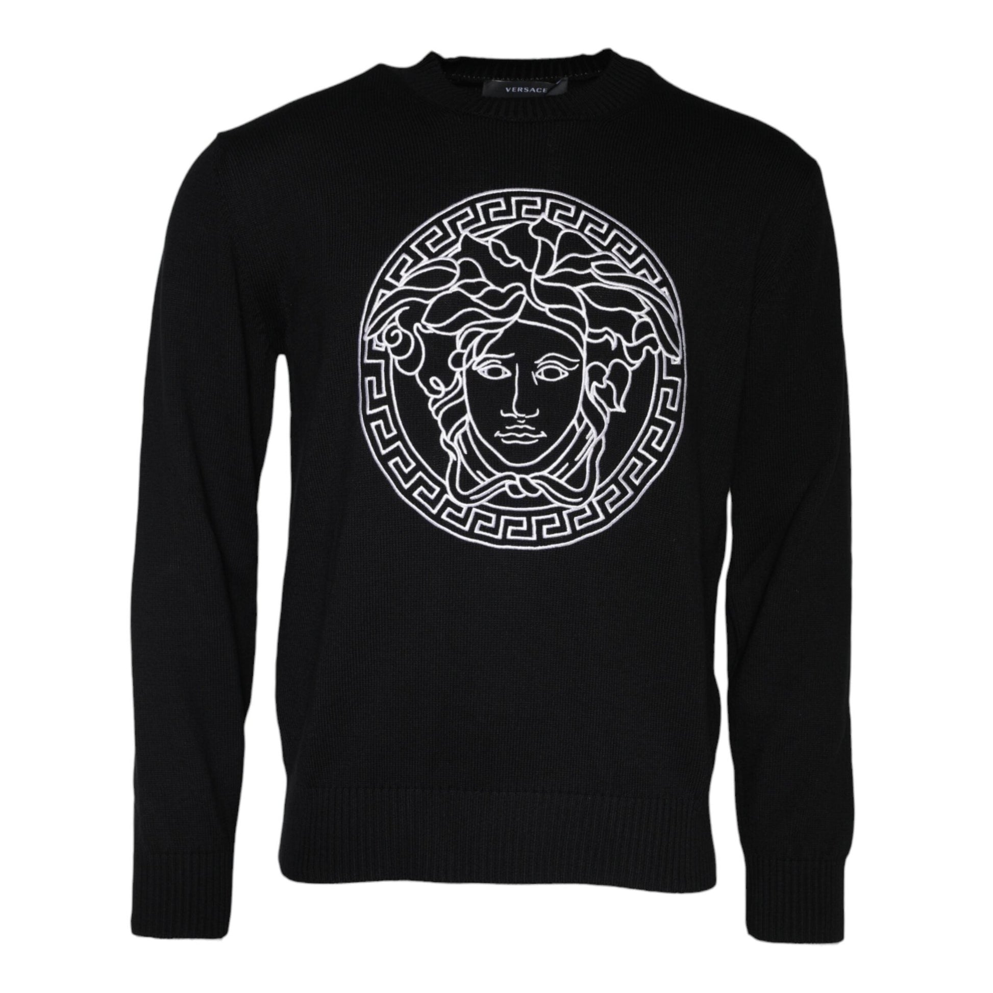 Versace Black Medusa Embroidery Crew Neck Pullover Sweater Versace