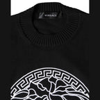 Versace Black Medusa Embroidery Crew Neck Pullover Sweater