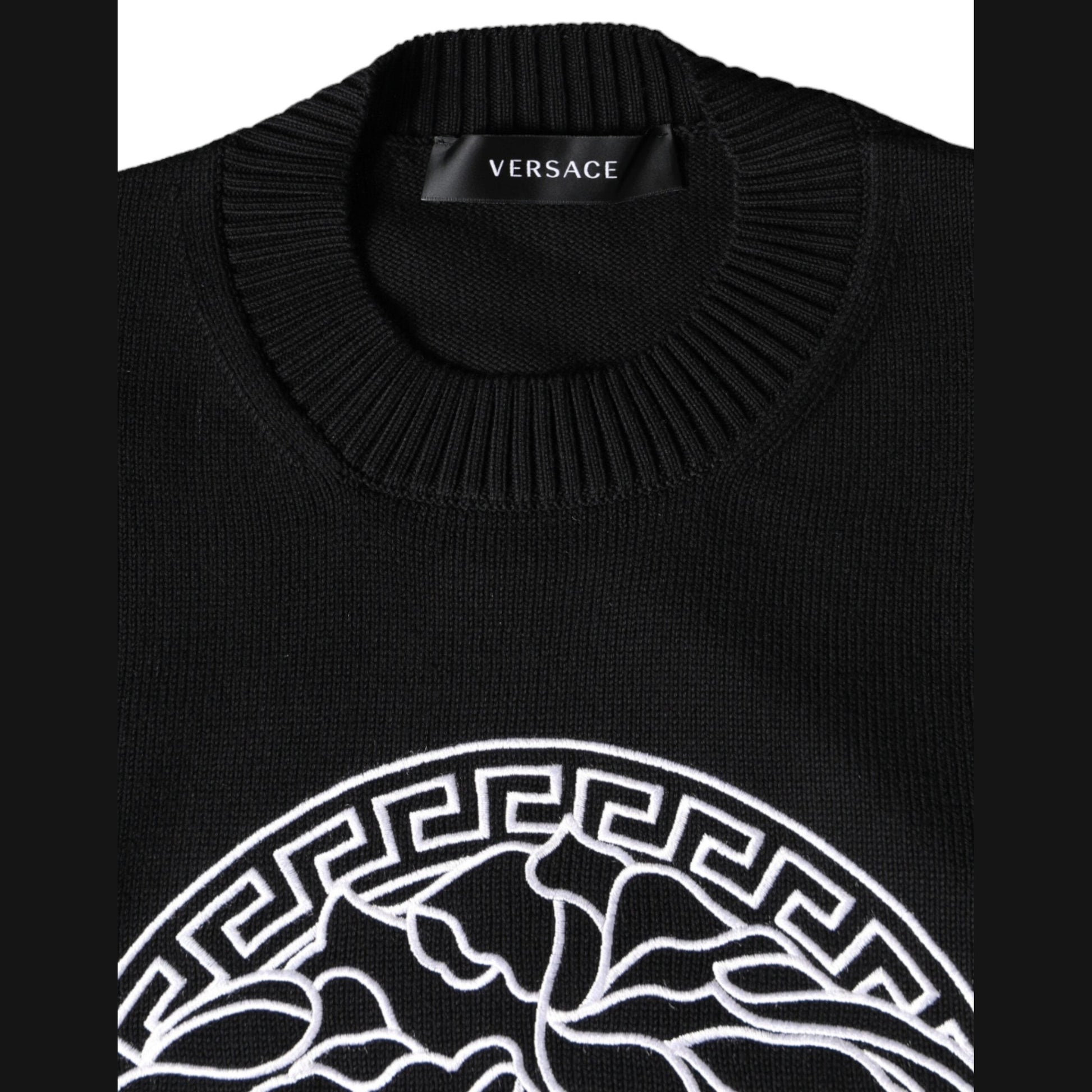 Versace Black Medusa Embroidery Crew Neck Pullover Sweater Versace