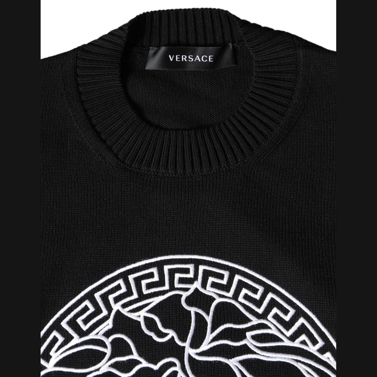 Versace Black Medusa Embroidery Crew Neck Pullover Sweater