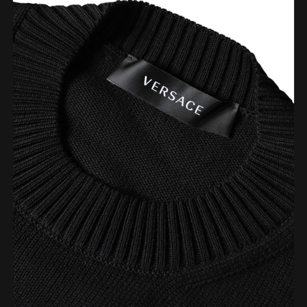 Versace Black Medusa Embroidery Crew Neck Pullover Sweater