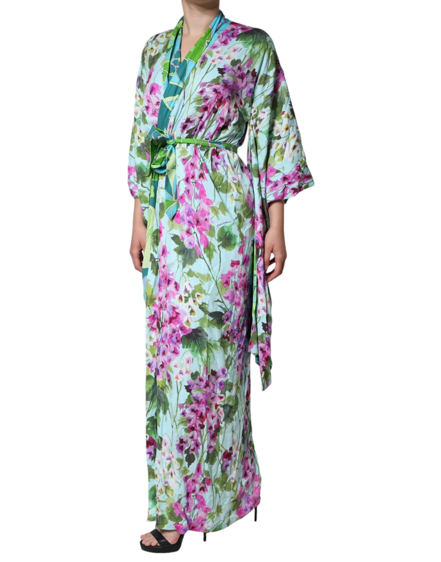 Dolce & Gabbana Multicolor Floral Silk Stretch Wrap Dress Dolce & Gabbana