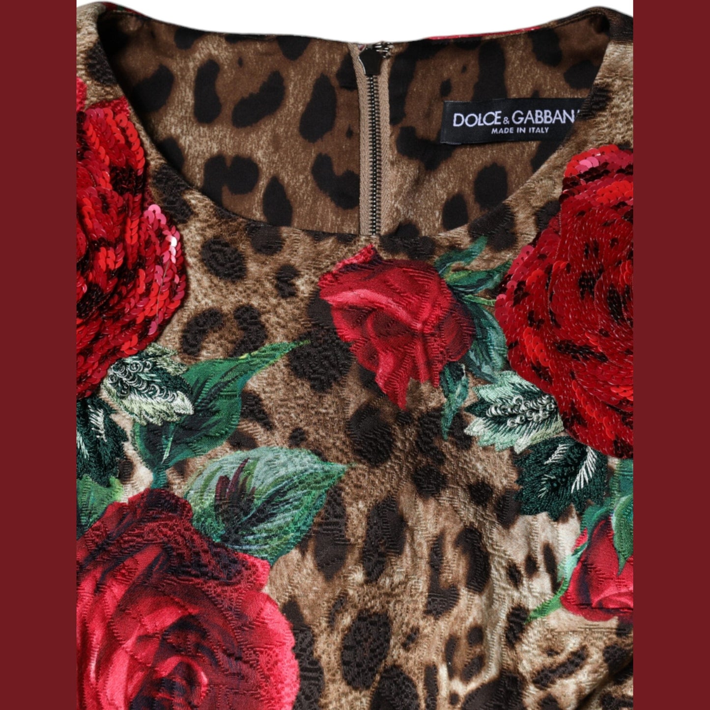Dolce & Gabbana Brown Leopard Red Roses Cotton A-line Dress
