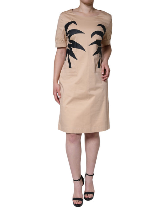 Moschino Beige Cotton Short Sleeve Knee Length Dress Moschino