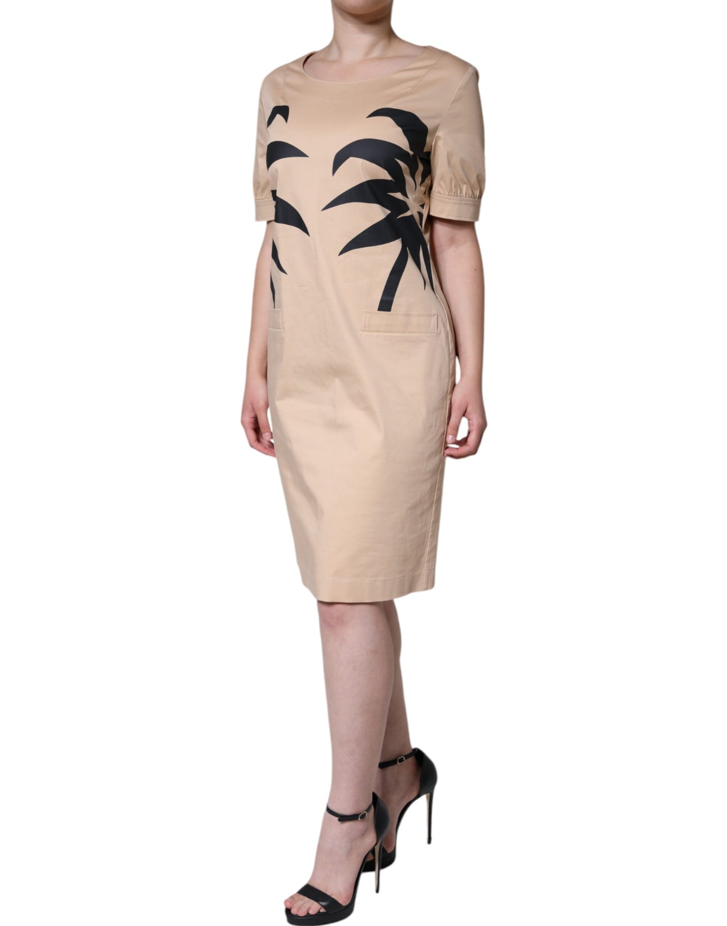 Moschino Beige Cotton Short Sleeve Knee Length Dress Moschino