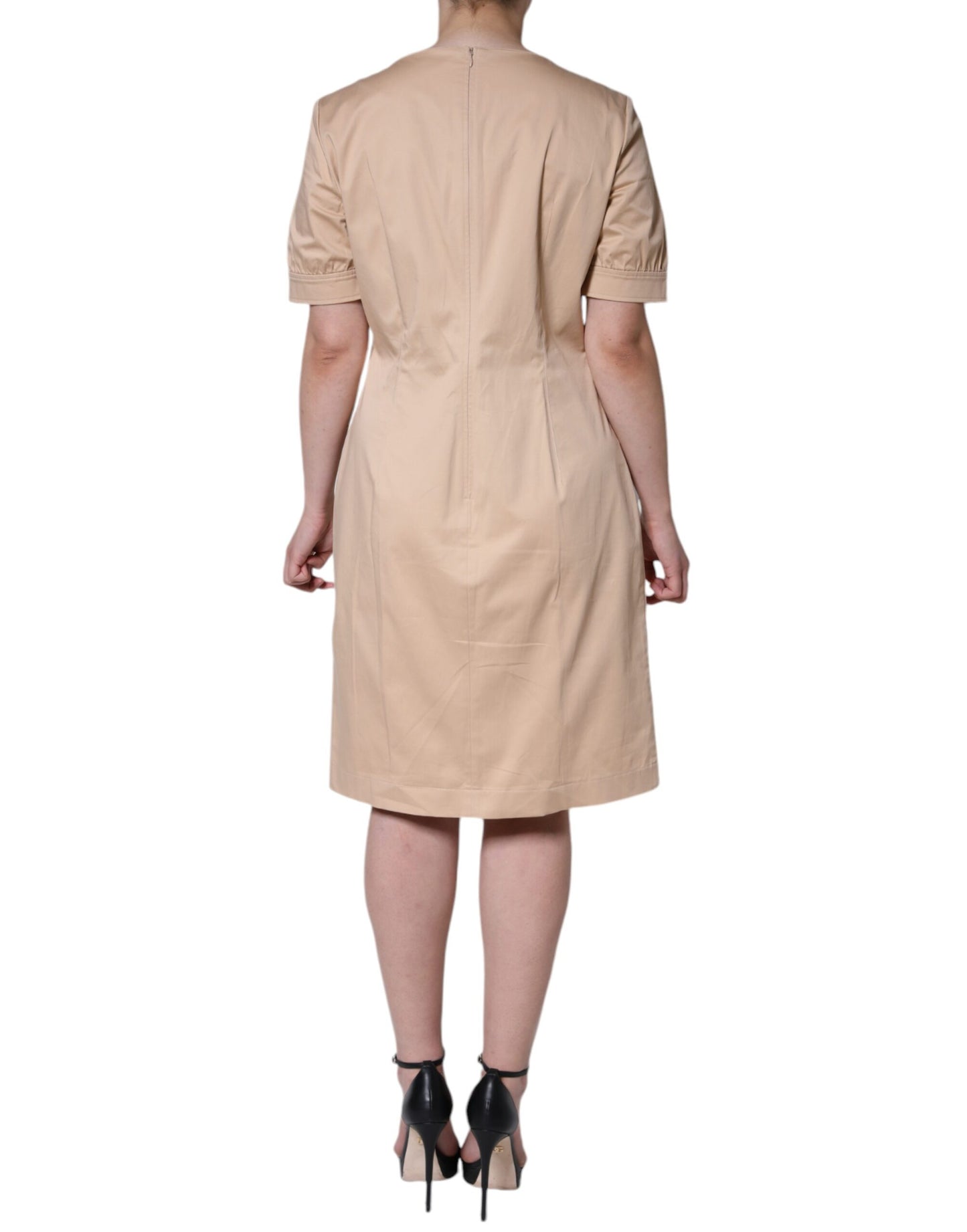 Moschino Beige Cotton Short Sleeve Knee Length Dress Moschino