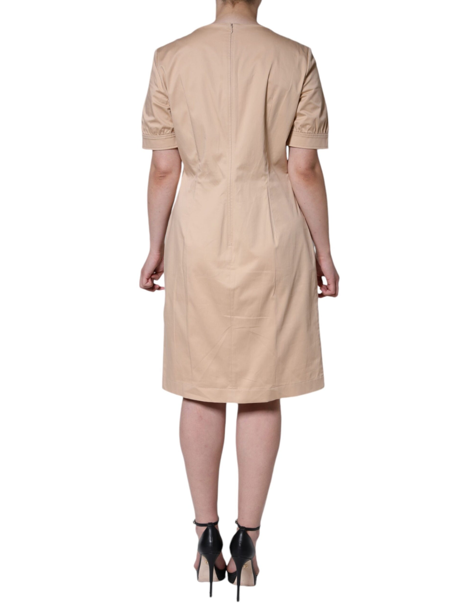 Moschino Beige Cotton Short Sleeve Knee Length Dress Moschino
