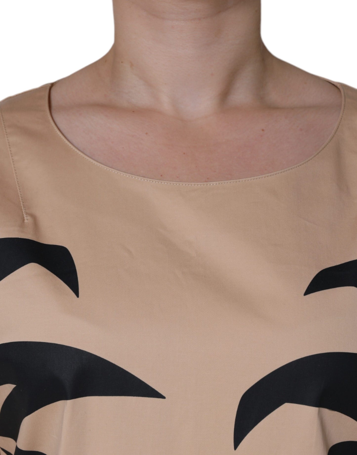 Moschino Beige Cotton Short Sleeve Knee Length Dress Moschino