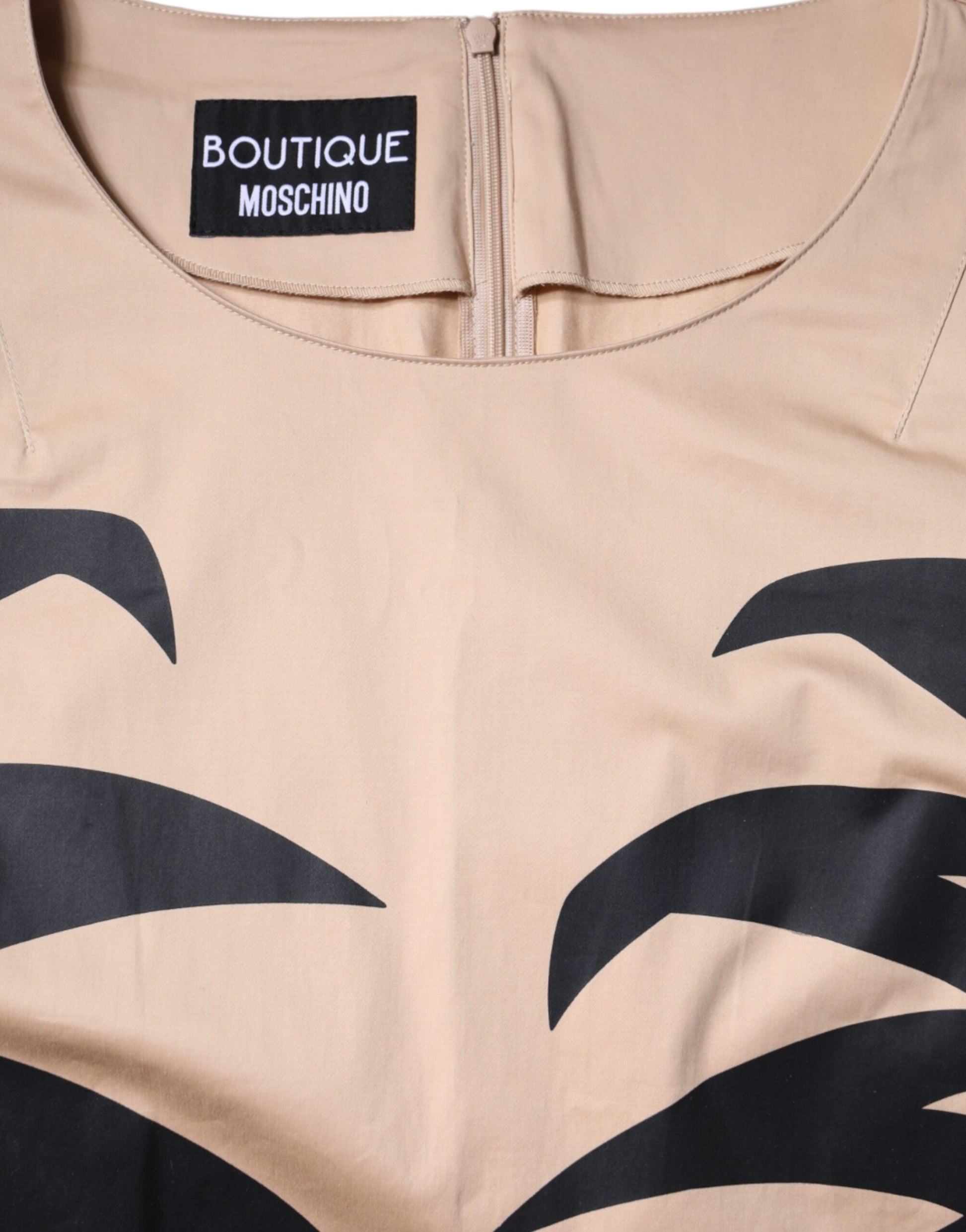 Moschino Beige Cotton Short Sleeve Knee Length Dress Moschino