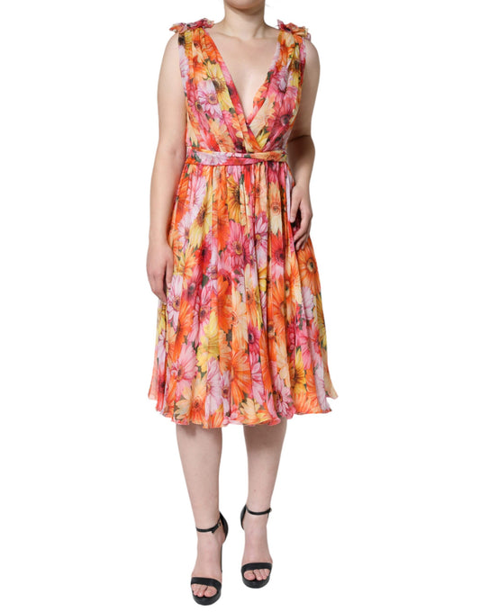 Dolce & Gabbana Multicolor Floral Sleeveless V-neck Midi Dress Dolce & Gabbana