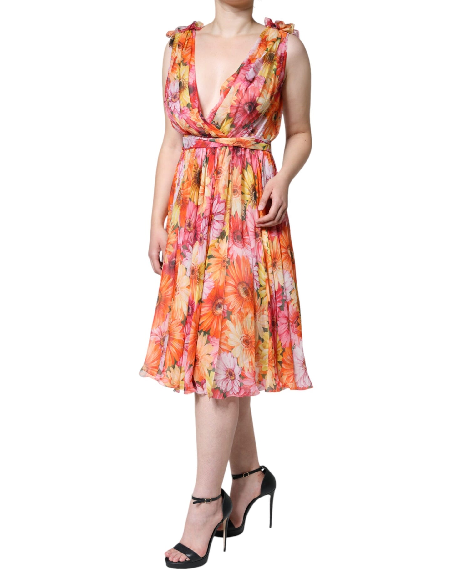 Dolce & Gabbana Multicolor Floral Sleeveless V-neck Midi Dress Dolce & Gabbana