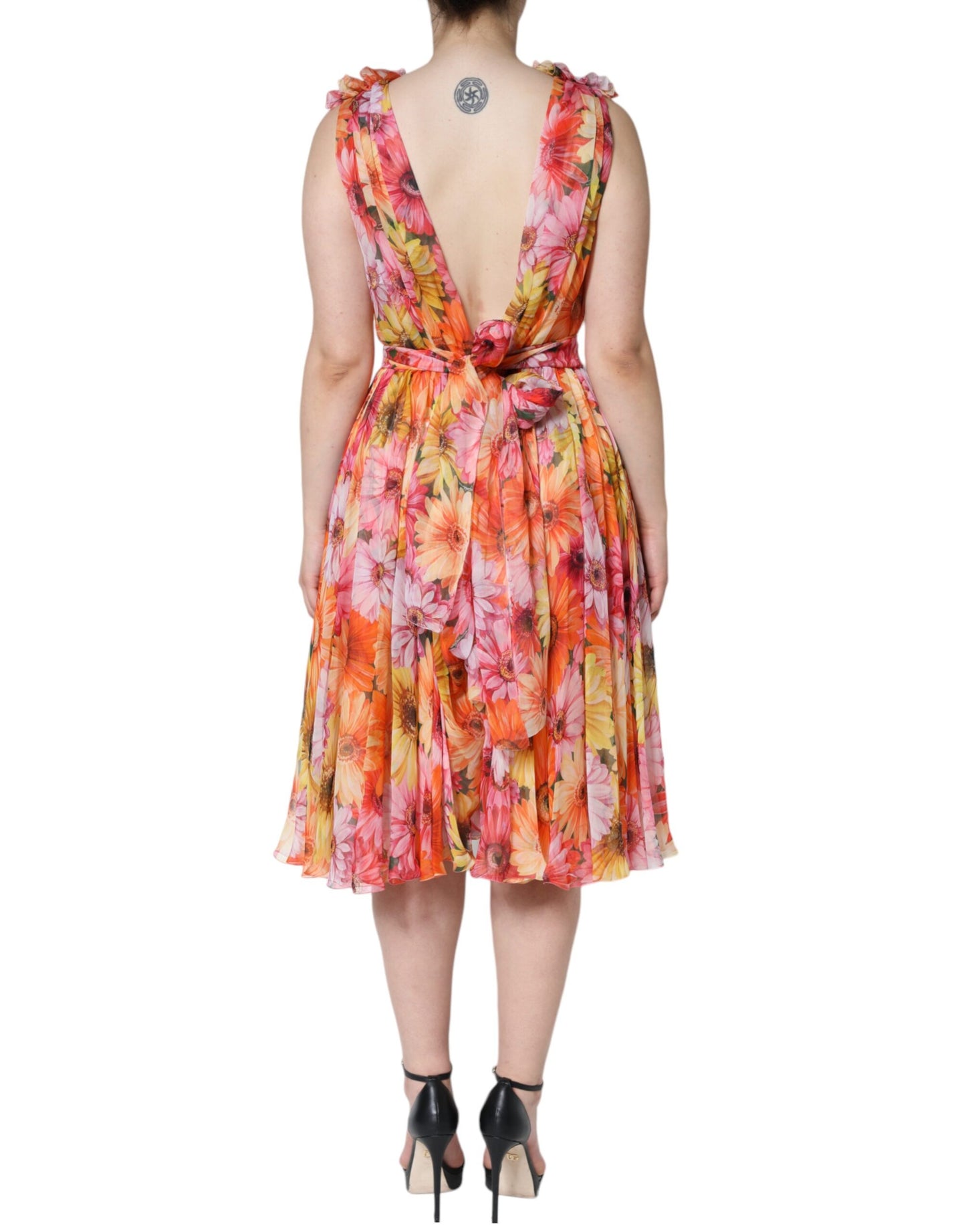 Dolce & Gabbana Multicolor Floral Sleeveless V-neck Midi Dress Dolce & Gabbana